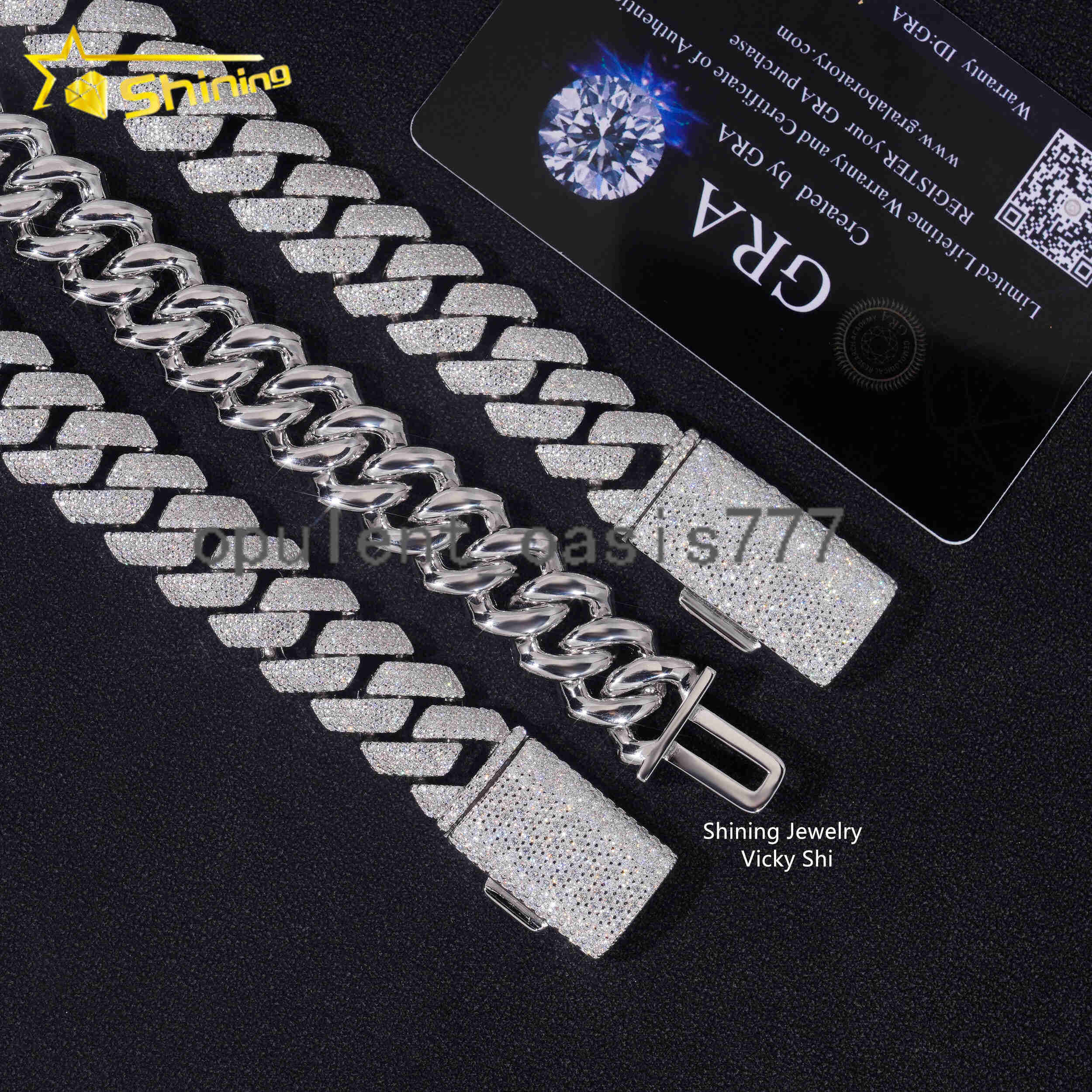 Hip Hop 15MM 4 Rows GRA Certificated Moissanite Cuban Link Chain 925 Sterling Silver Rapper Iced Out Chain