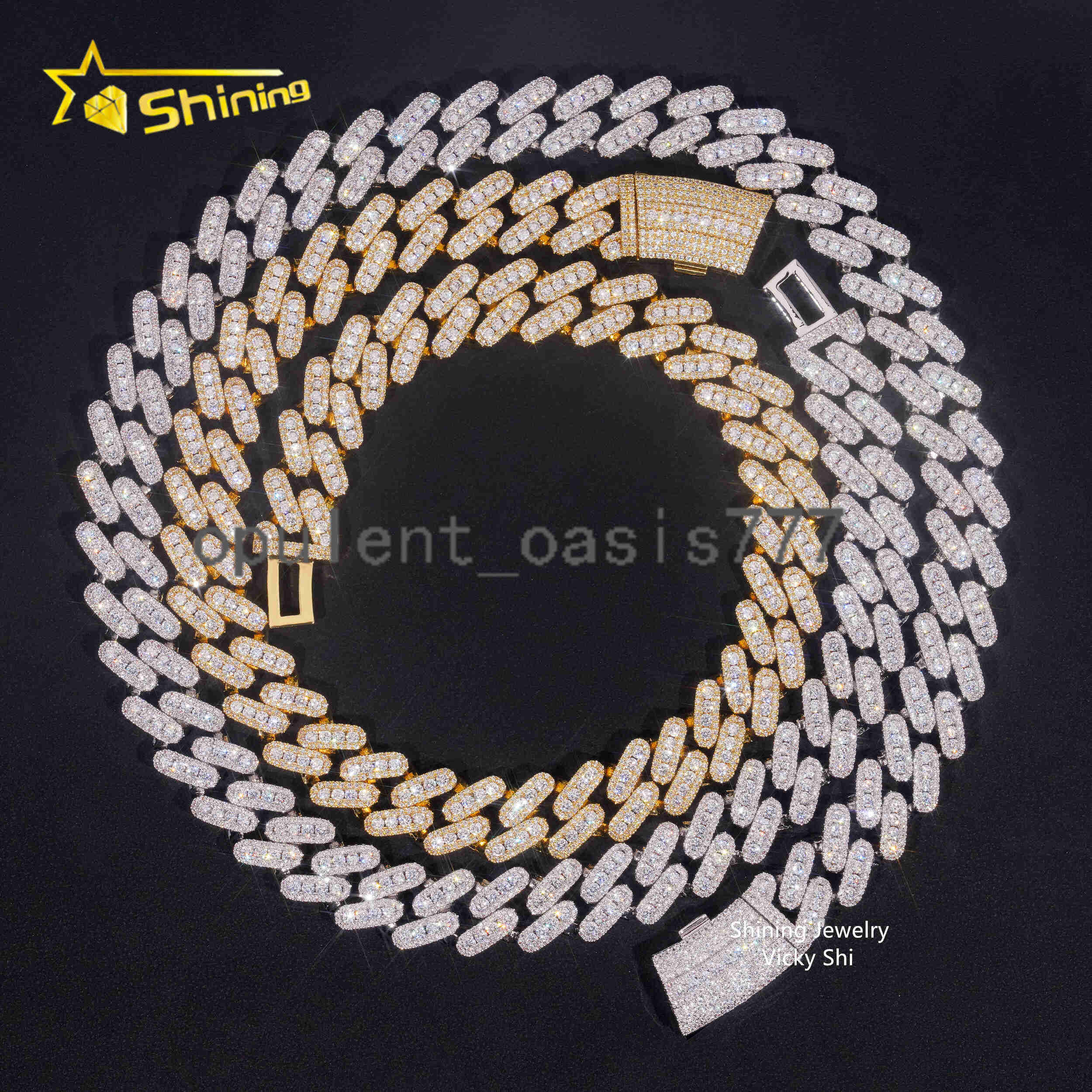 Rapper Fashion Hip Hop Jewelry Cuban Necklace 925 Silver Gold Plated 15MM Width VVS Moissanite Cuban Link Chain