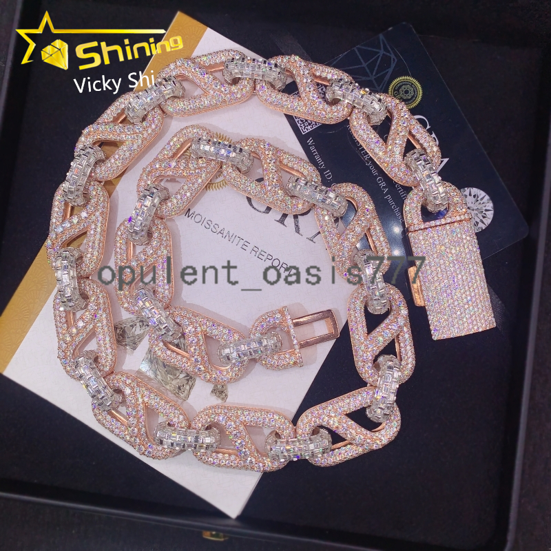 Rapper Luxury 20MM Big Size Two Tones Iced Out Moissanite Cuban Link Chain Hip Hop Jewelry 925 Silver Infinity Chain Men