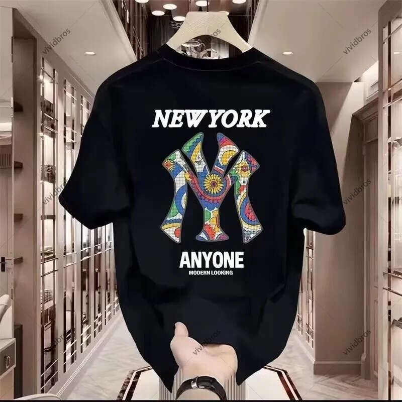 New Heavyweight Trendy Brand Pure Cotton Printed Designer Shirt Men's Short Sleeve T-shirt Summer Hot Trend Casual Round Neck Tee
