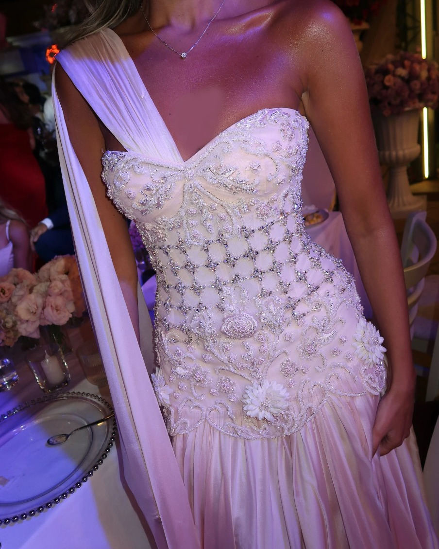 Sharon Said Elegant One Shoulder A Line Evening Dress with Cape 3D Flowers Crystal Beaded Formal Party Gowns Customized M30