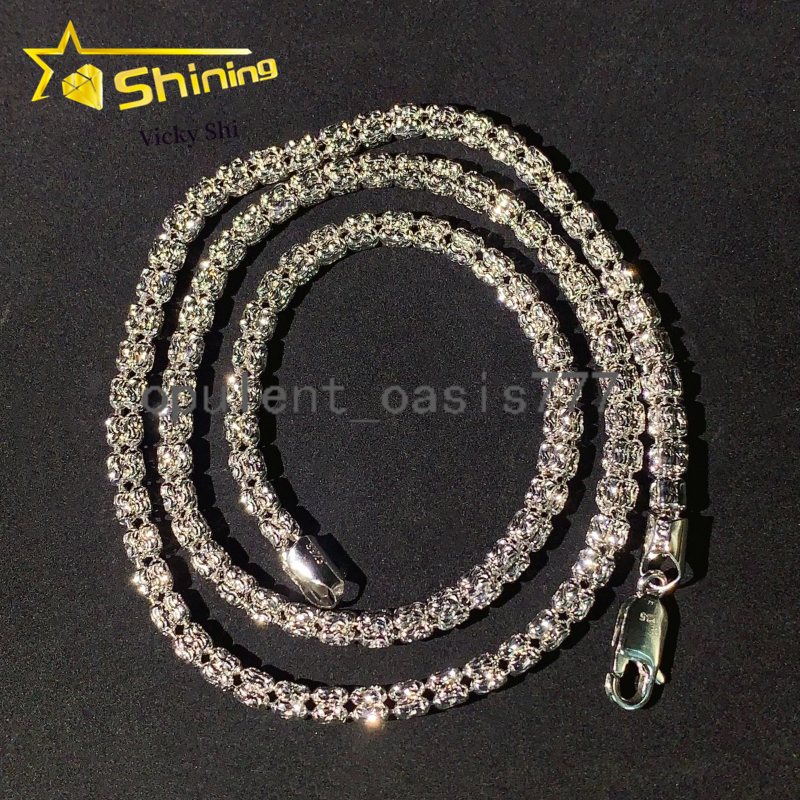 Men Hip Hop Jewelry Necklace S925 Silver Gold Plated 4MM Width Two Tone Link Chain Necklace Rope Chain