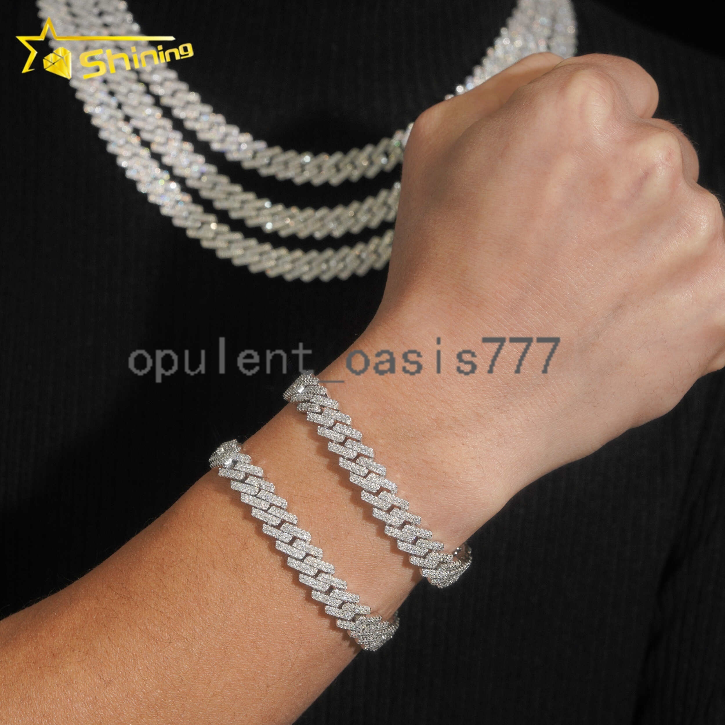 Stocks 10MM Necklace 925 Sterling Silver Gold Plated Hip Hop Jewelry VVS D Color Moissanite Cuban Link Chain
