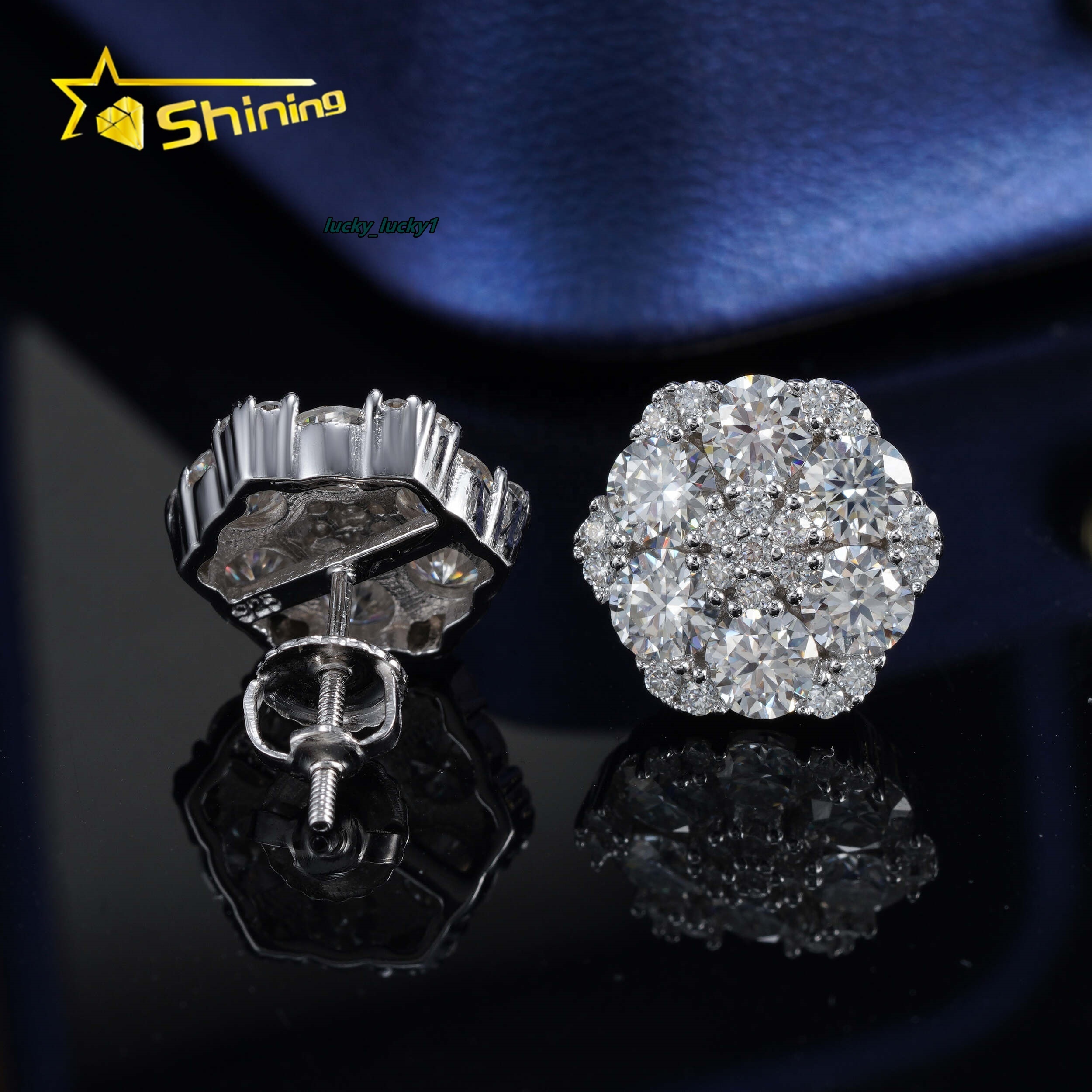 IGI Certificate Hip Hop 14K Real White Gold Round Lab Diamond Cluster Flower Stud Earrings Gift for Women Men Fine Jewelry