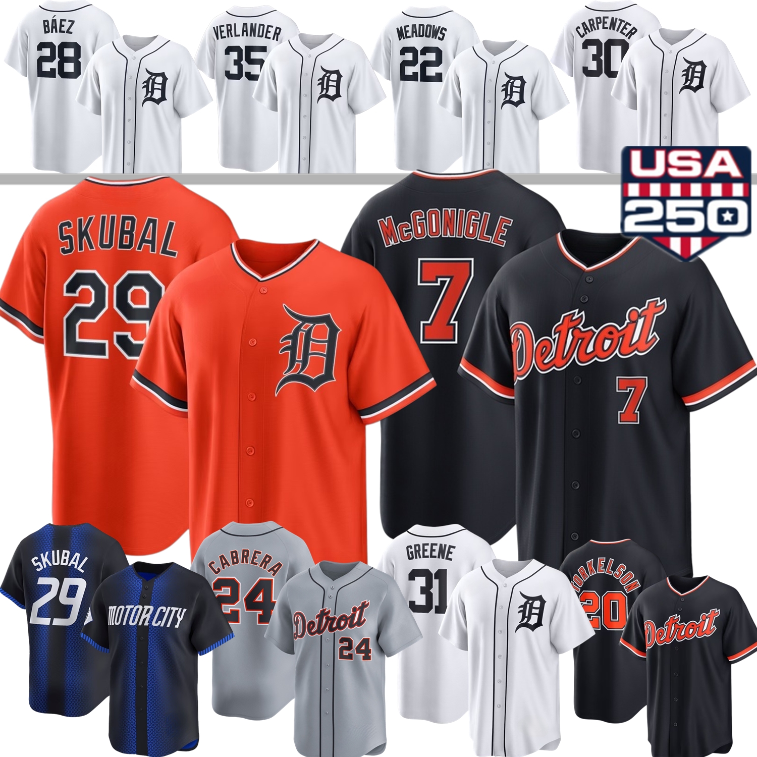 DetroitS Jersey Tigers Tarik Skubal Riley Greene Spencer Torkelson Max Clark Jackson Jobe Valdez Kevin McGonigle Verlander Keith Flaherty Meadows Cabrera Youth