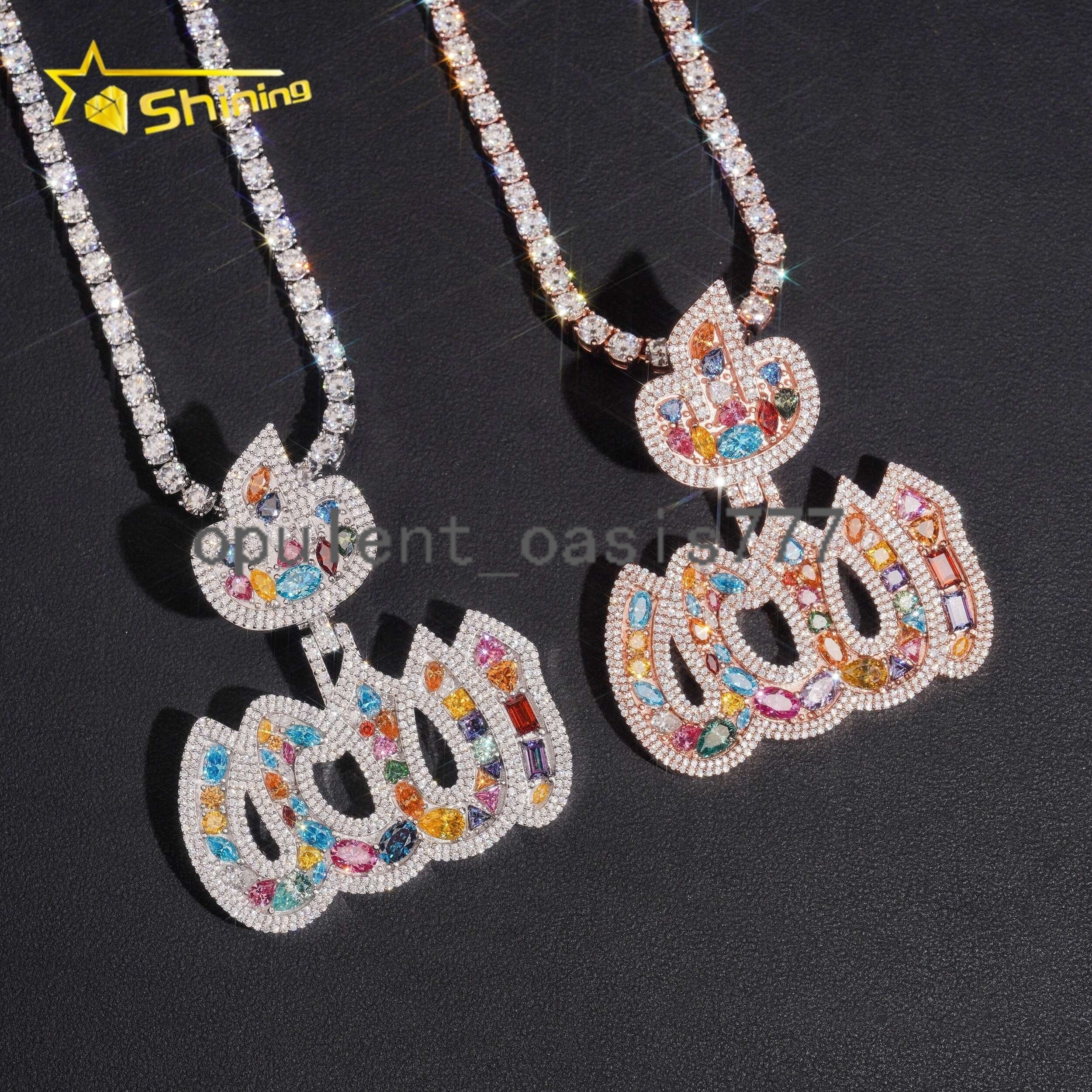 New Fashion Luxury Hip Hop Multi-color Allah Men 925 Sterling Silver Moissanite Iced Out Pendant