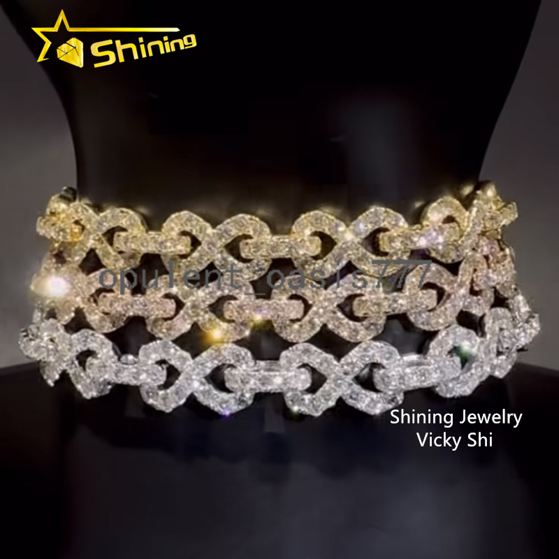 Iced Out 13MM Infinity Link GRA Men Hip Hop Cuban Link Chain 925 Sterling Silver Moissanite Hip Hop Jewelry