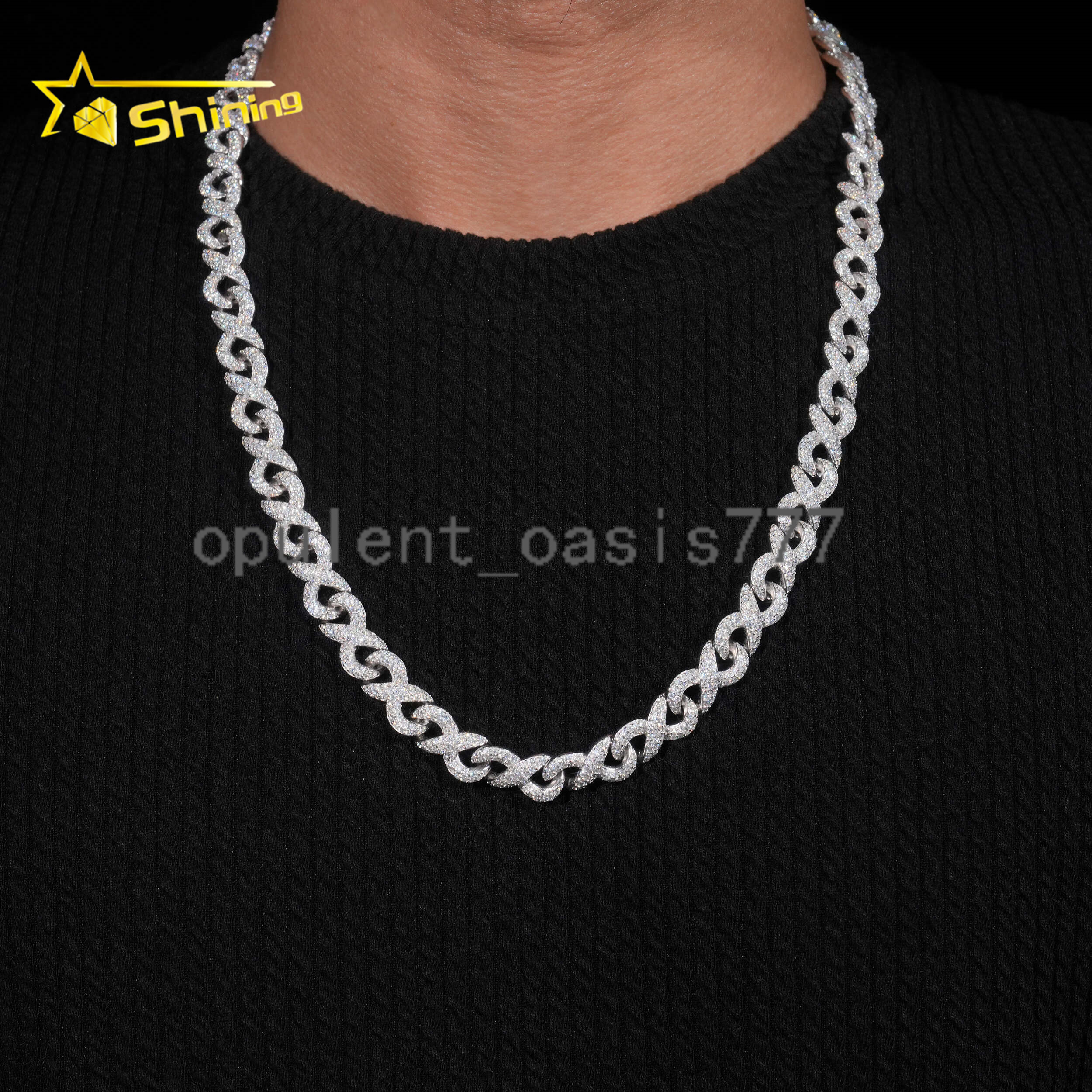 Hot Selling 925 Sterling Silver 10MM Infinity Cuban Link Moissanite Chain Custom Iced Out Cuban Necklace for Men Women