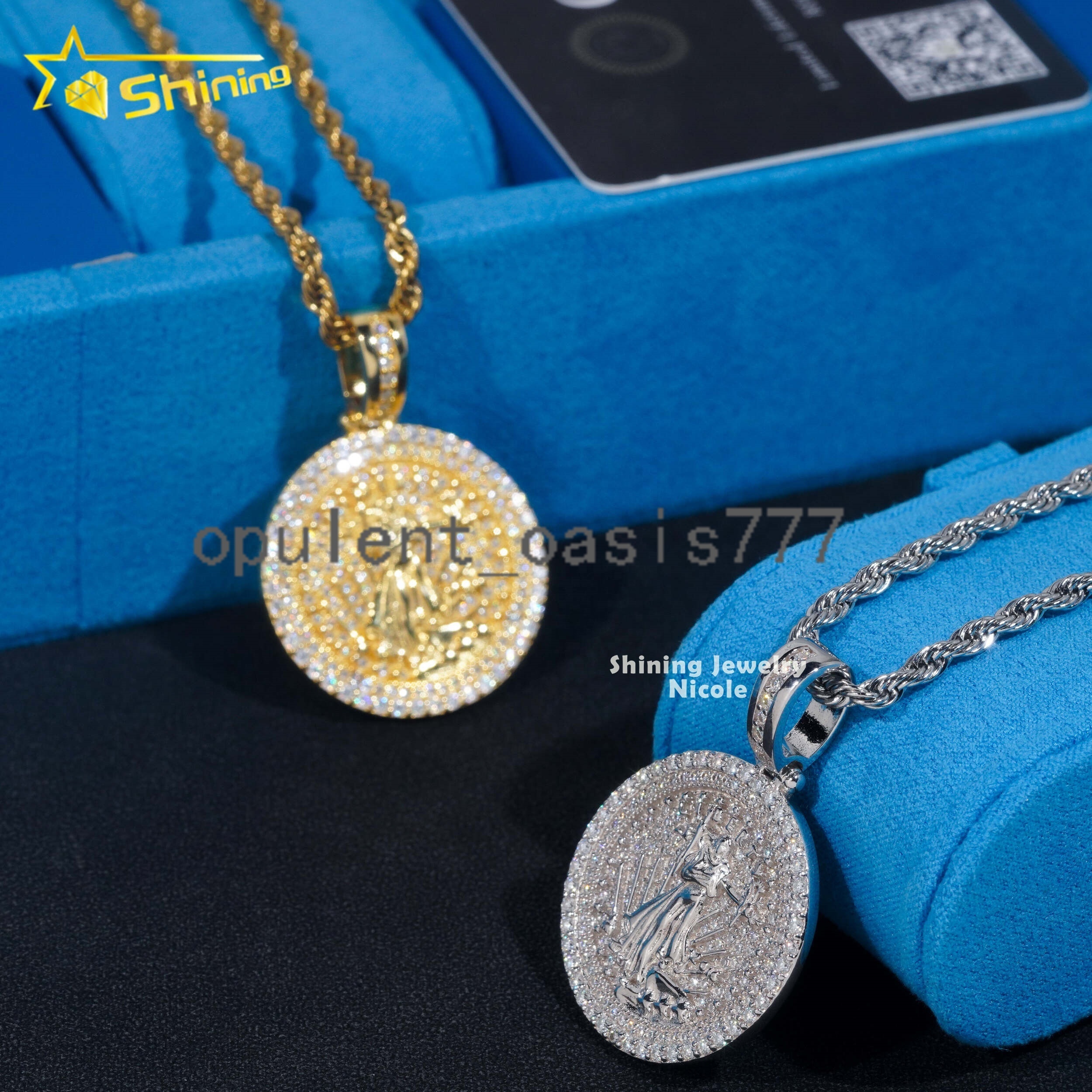 Factory Direct Low Price Iced Out Jewelry 925 Silver Round Liberty Hip Hop Moissanite Diamond Pendant