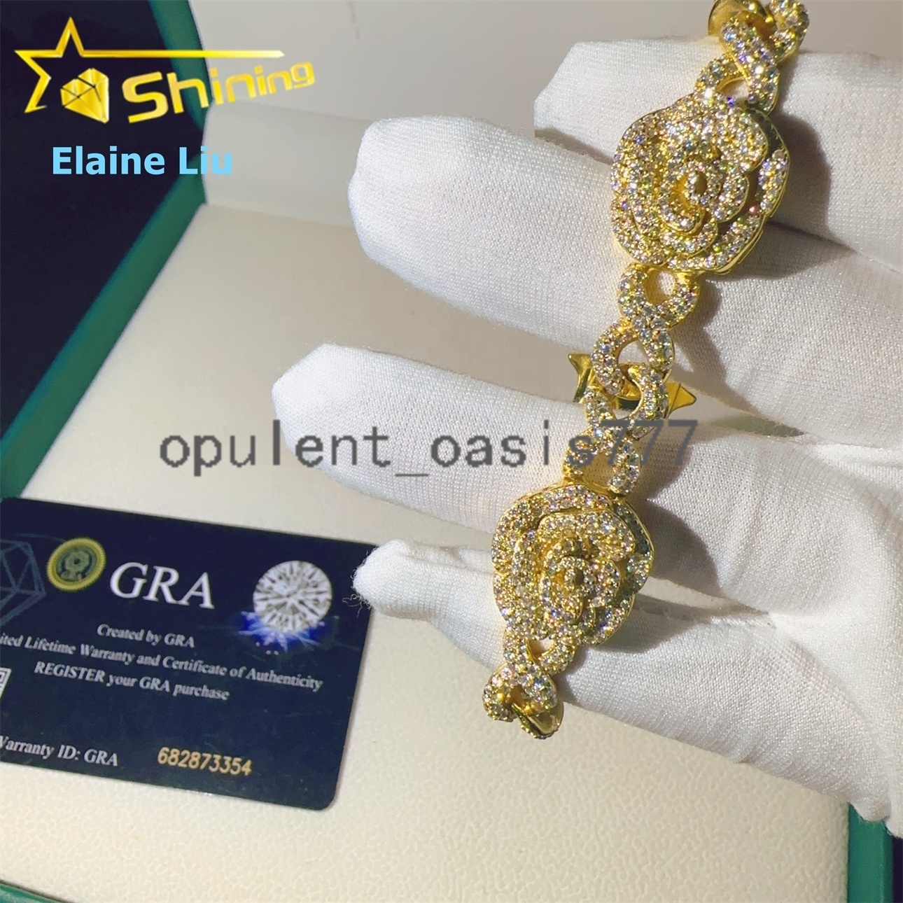 Custom VVS Moissanite Diamond Sterling Silver 925 8mm Moissanite Hip Hop Mosaic Setting Iced Out Cuban Link Chain Bracelet