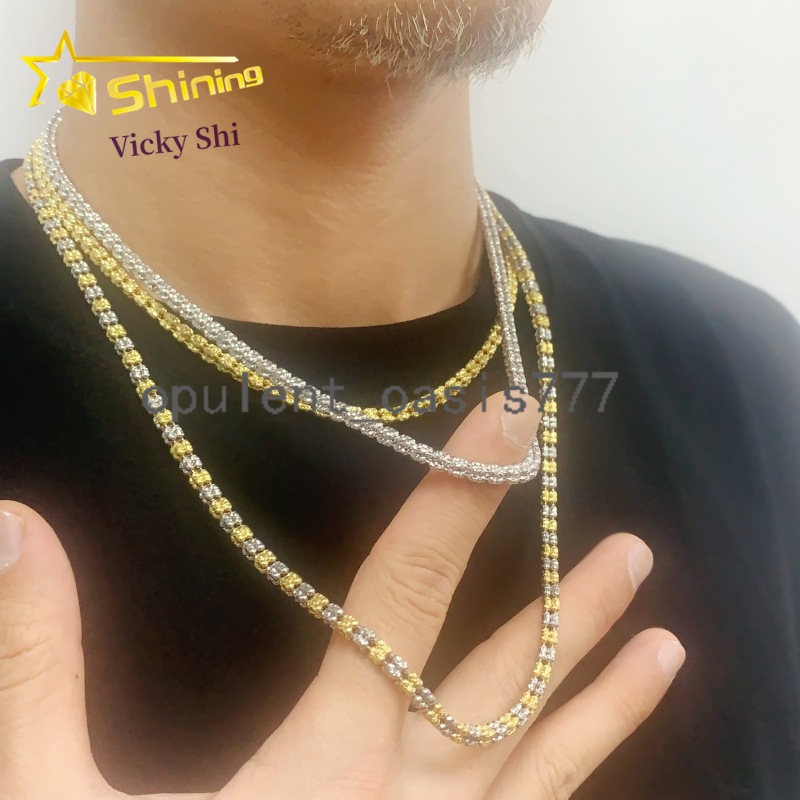 Men Hip Hop Jewelry Necklace S925 Silver Gold Plated 4MM Width Two Tone Link Chain Necklace Rope Chain