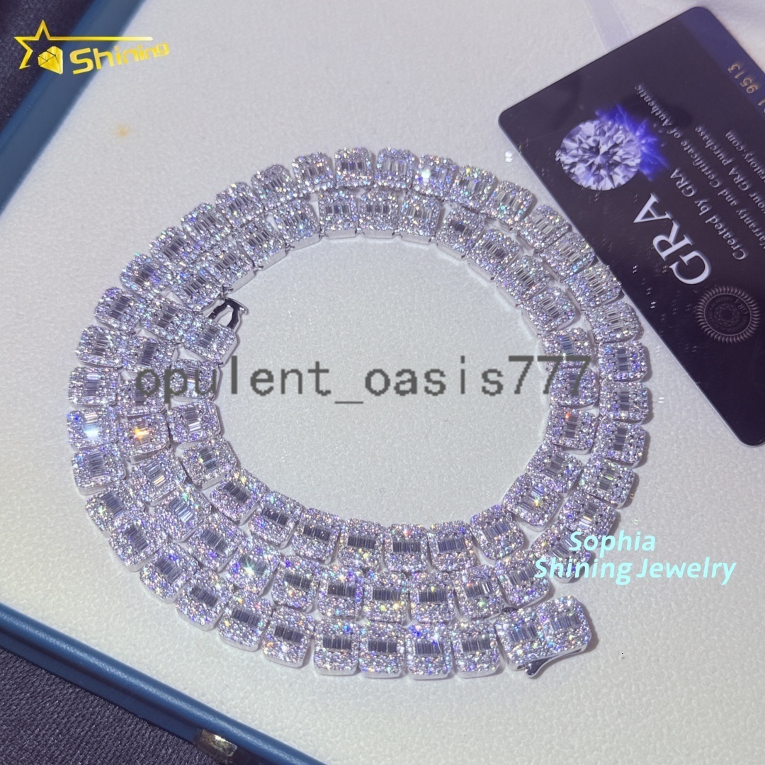 Luxury Sterling Silver 925 Iced Out Diamond Ready to Ship Vvs Moissanite Hip Hop Jewelry Cluster Tennis Chain