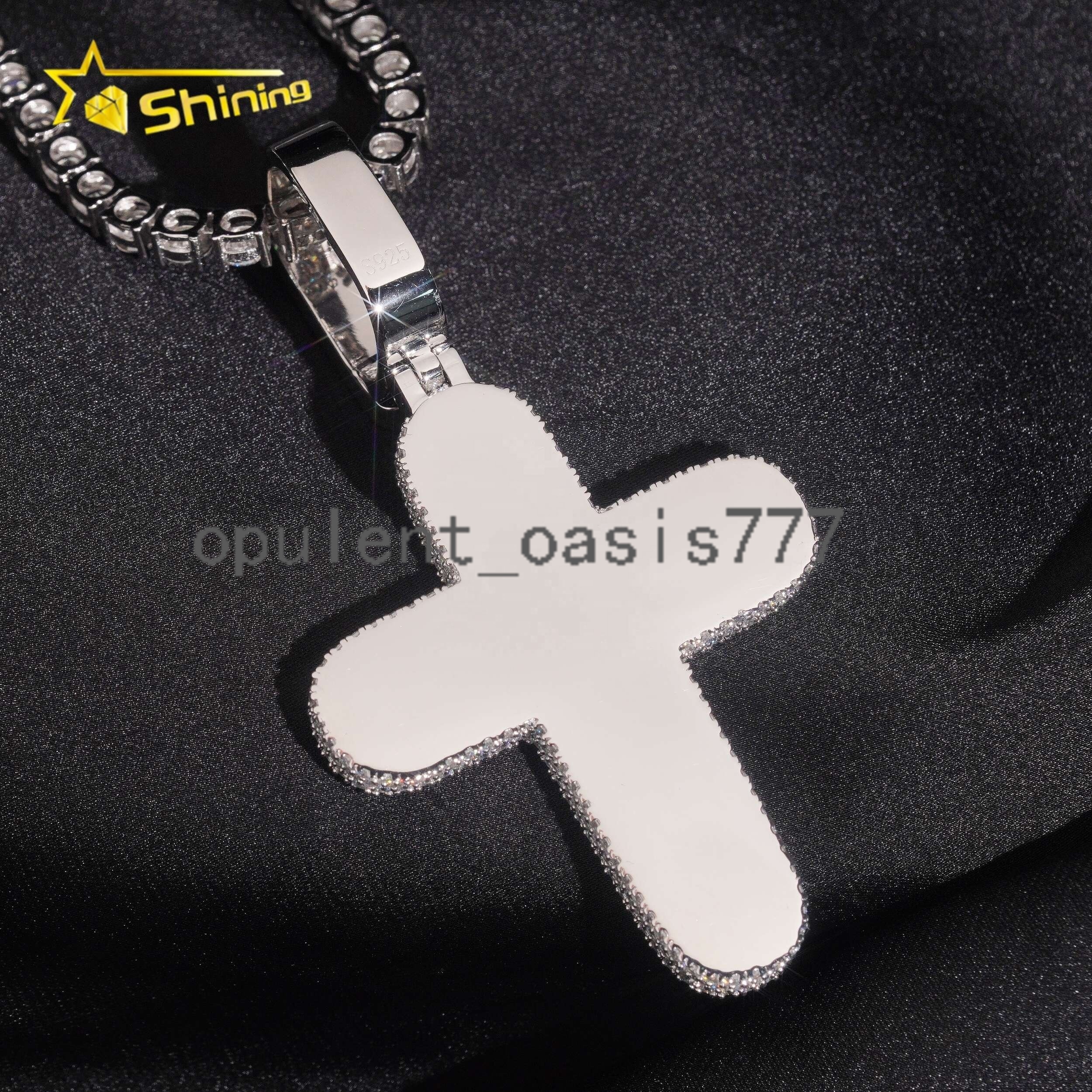 Fine Jewelry Hip Hop Jewelry Iced Out Mens Colorful 925 Sterling Silver Cross Moissanite Pendant