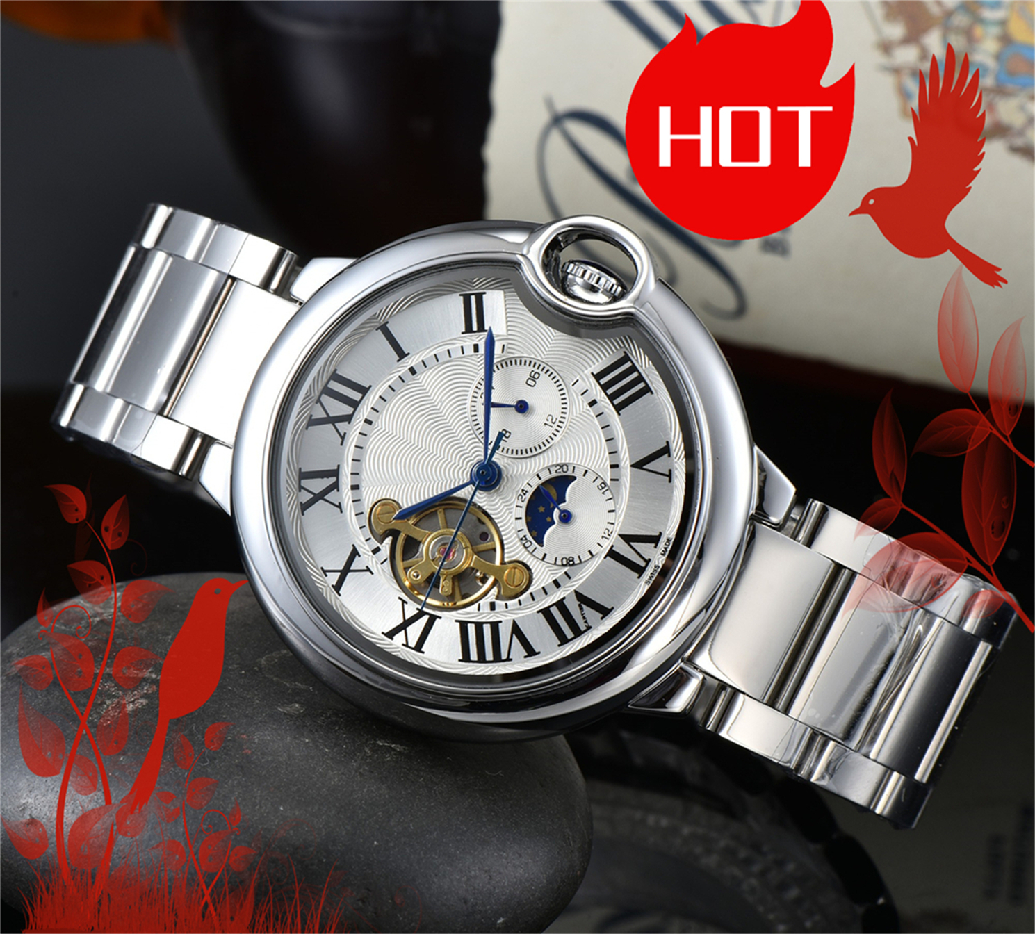 Top Mens women CARTERity BALLON Tourbillon watch designer luxury Automatic mechanical movement watches high qualit stainless strap sapphire Wristwatches #632