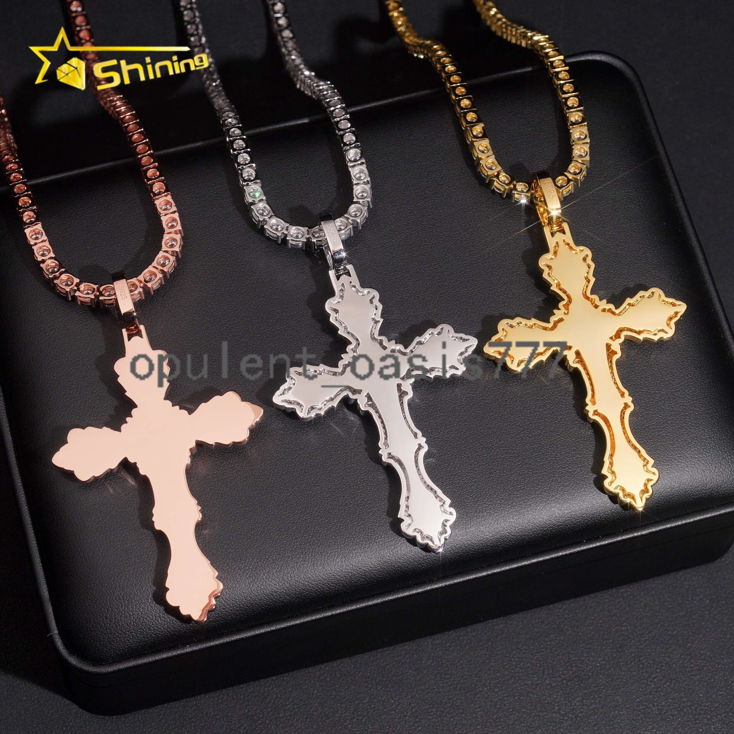 Hip Hop Style 925 Sterling Silver Pass Diamond Tester Gold Plated Iced Out Cross Charms Moissanite Pendants