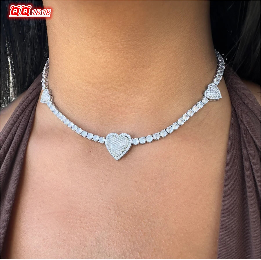 Iced Out Bling Women Unisex Classic Brass 18K Gold Plated Chokers Moissanite VVS Heart Butterfly Charm Party Necklace