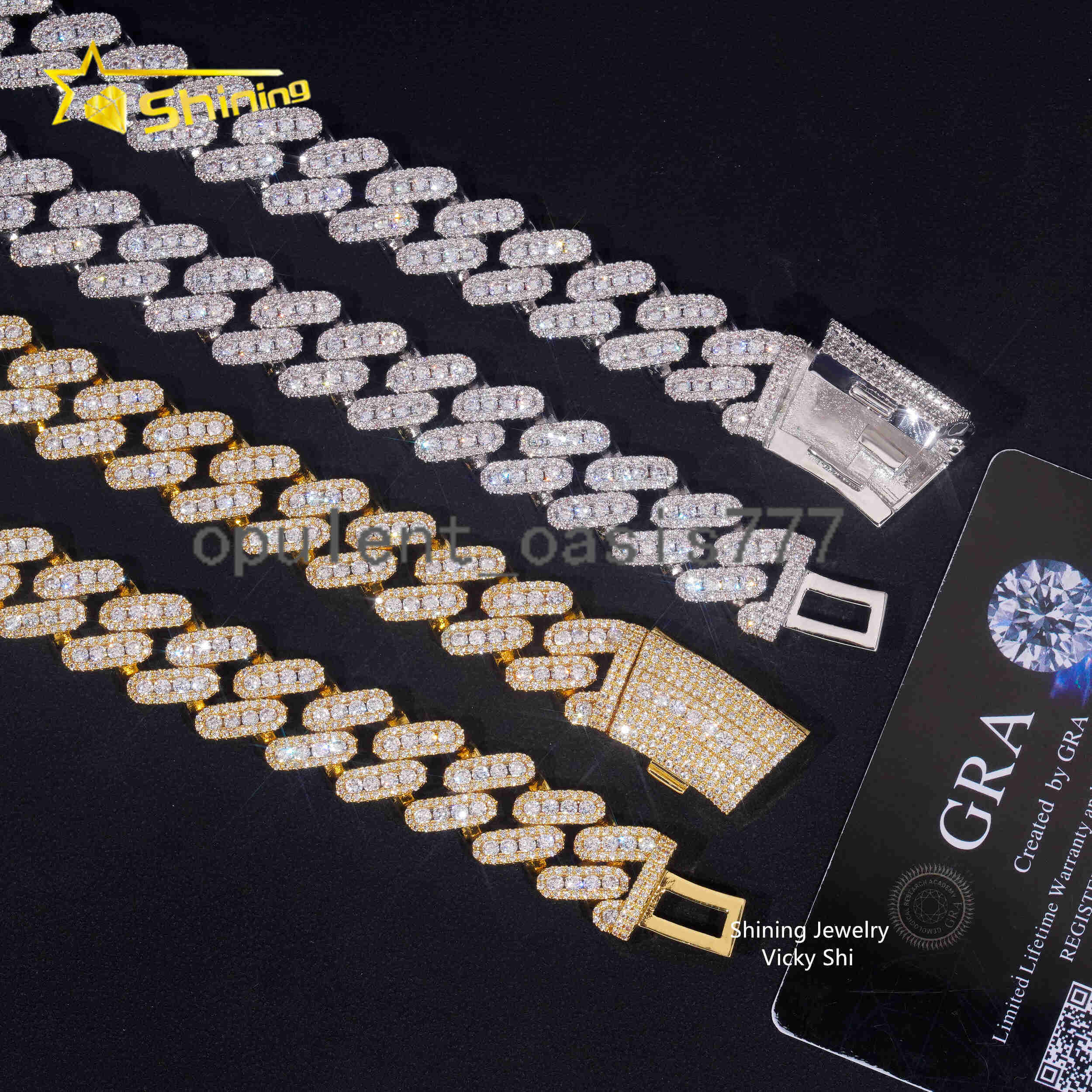 Rapper Fashion Hip Hop Jewelry Cuban Necklace 925 Silver Gold Plated 15MM Width VVS Moissanite Cuban Link Chain