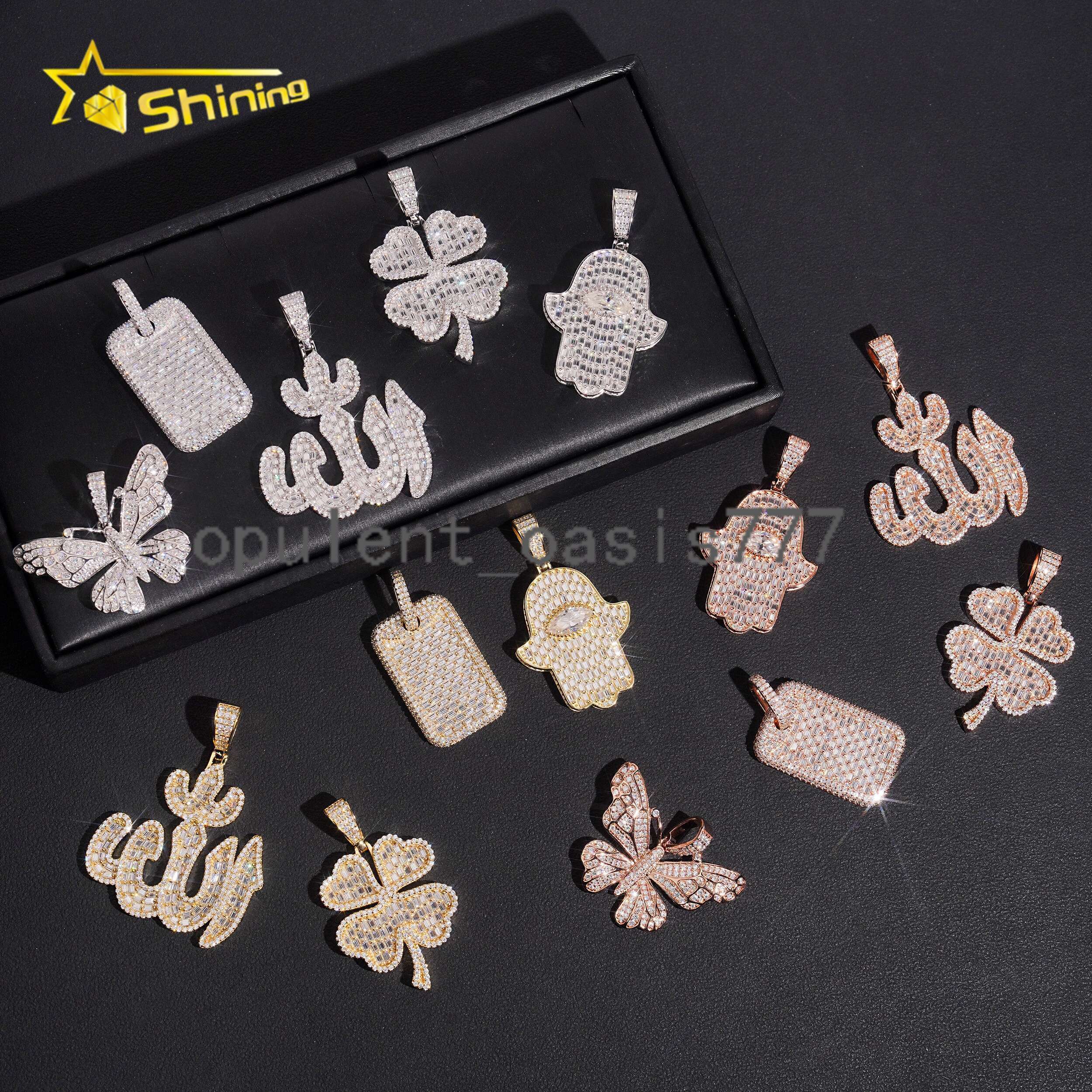 GRA New Stocks Clover Hamsa Iced Out Moissanite Pendant Charms Collection Men Women Custom Pendant Moissanite Hip Hop Jewelry