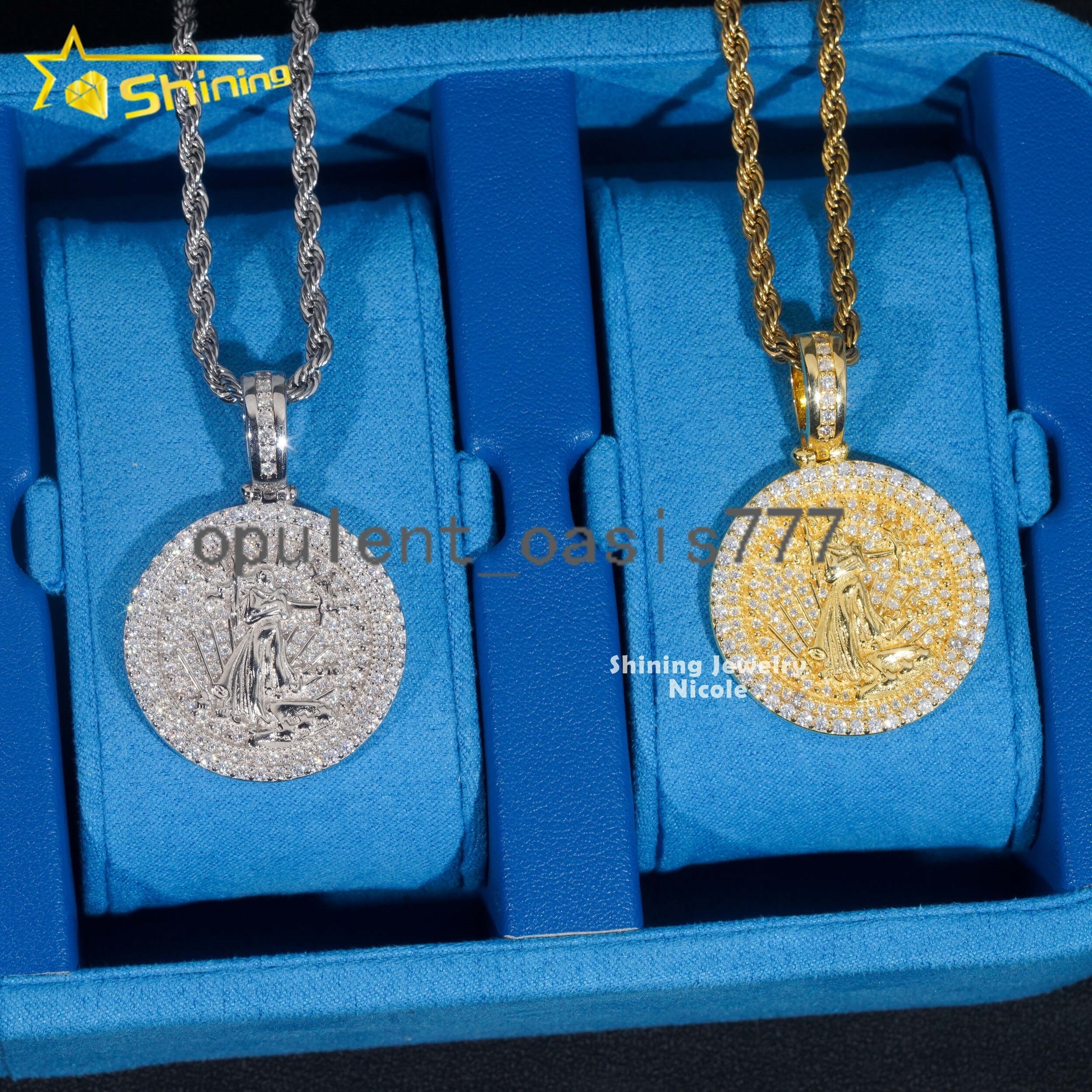 Factory Direct Low Price Iced Out Jewelry 925 Silver Round Liberty Hip Hop Moissanite Diamond Pendant
