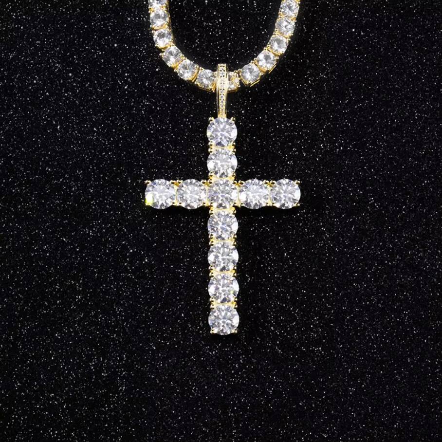 Hot Fashion Cross Pendant 2mm-5mm Width 925 Solid Silver D/VVS Clarity Moissanite Hip Hop Cross Pendant for Necklace