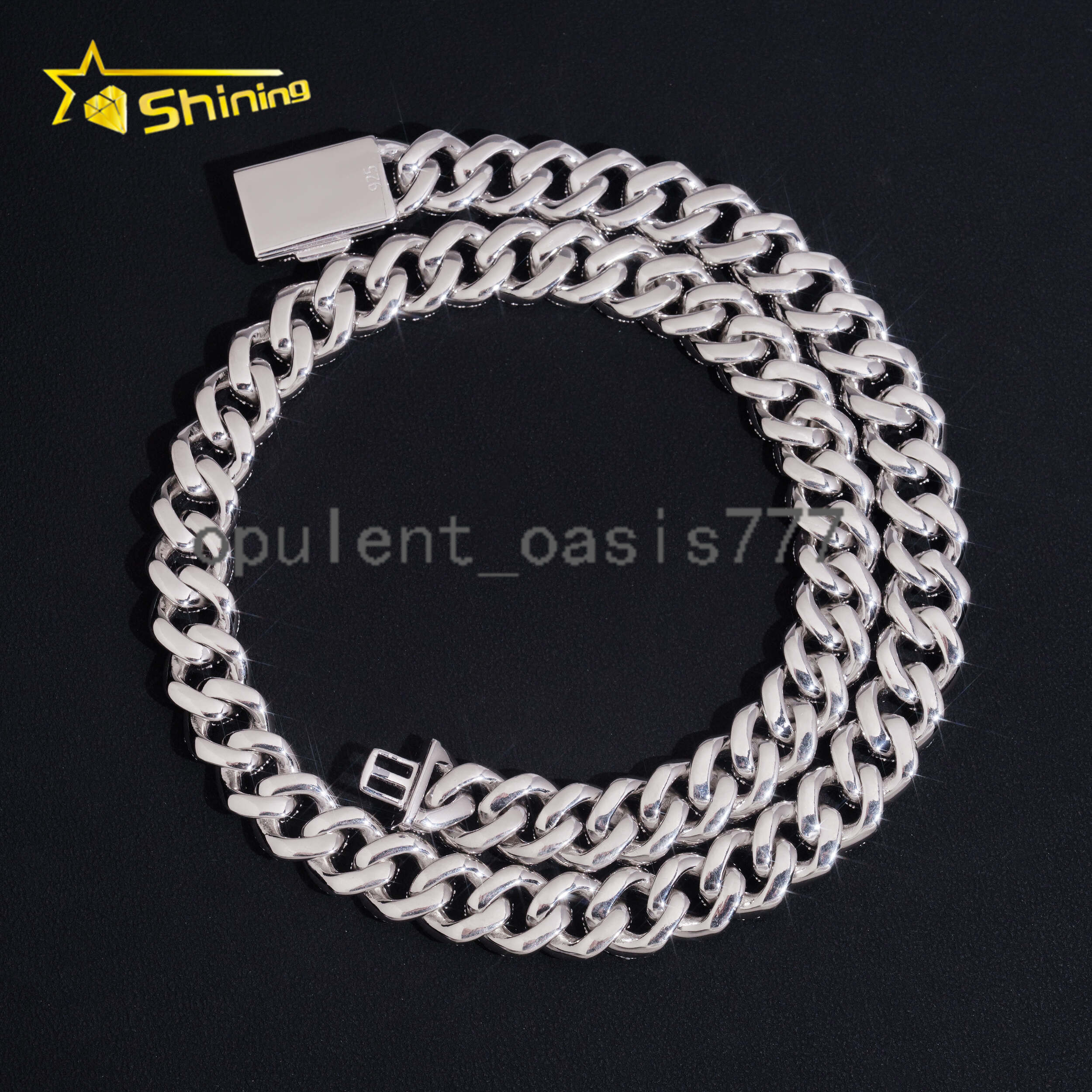 Promotion Sales Hip Hop Jewelry 12mm Width Moon Shape VVS Moissanite Cuban Link Chain 925 Sterling Silver Iced Out Men Necklace