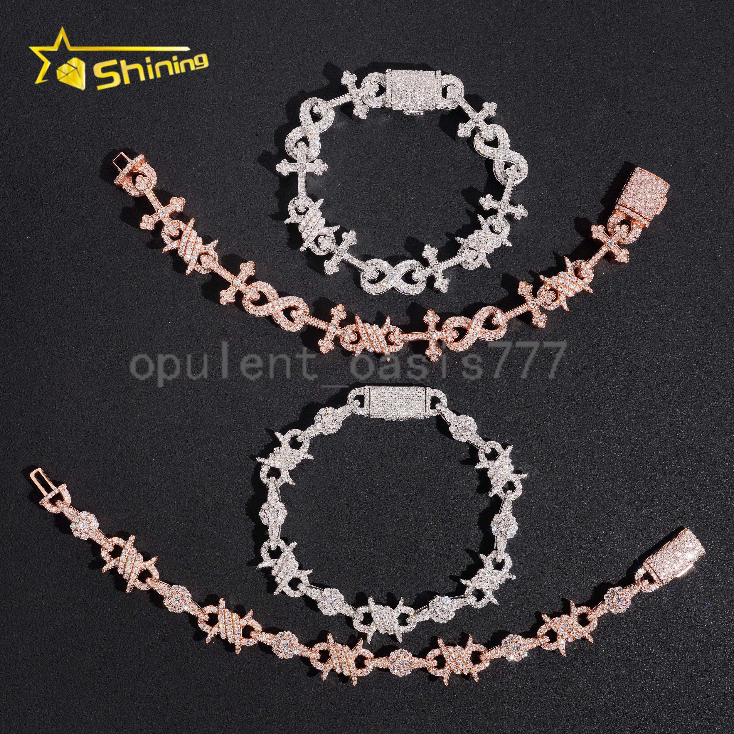 Iced Out 925 Silver Infinity Moissanite Cuban Bracelet Collection Hip Hop Jewelry Cross Style VVS Moissanite Bracelet Men