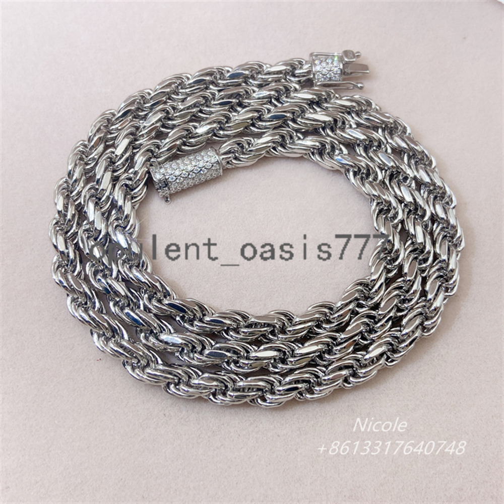New Arrival High Quality Fashion Jewelry Moissanite Lock Gold Solid Sterling Silver 6mm Rope Chain for Pendant