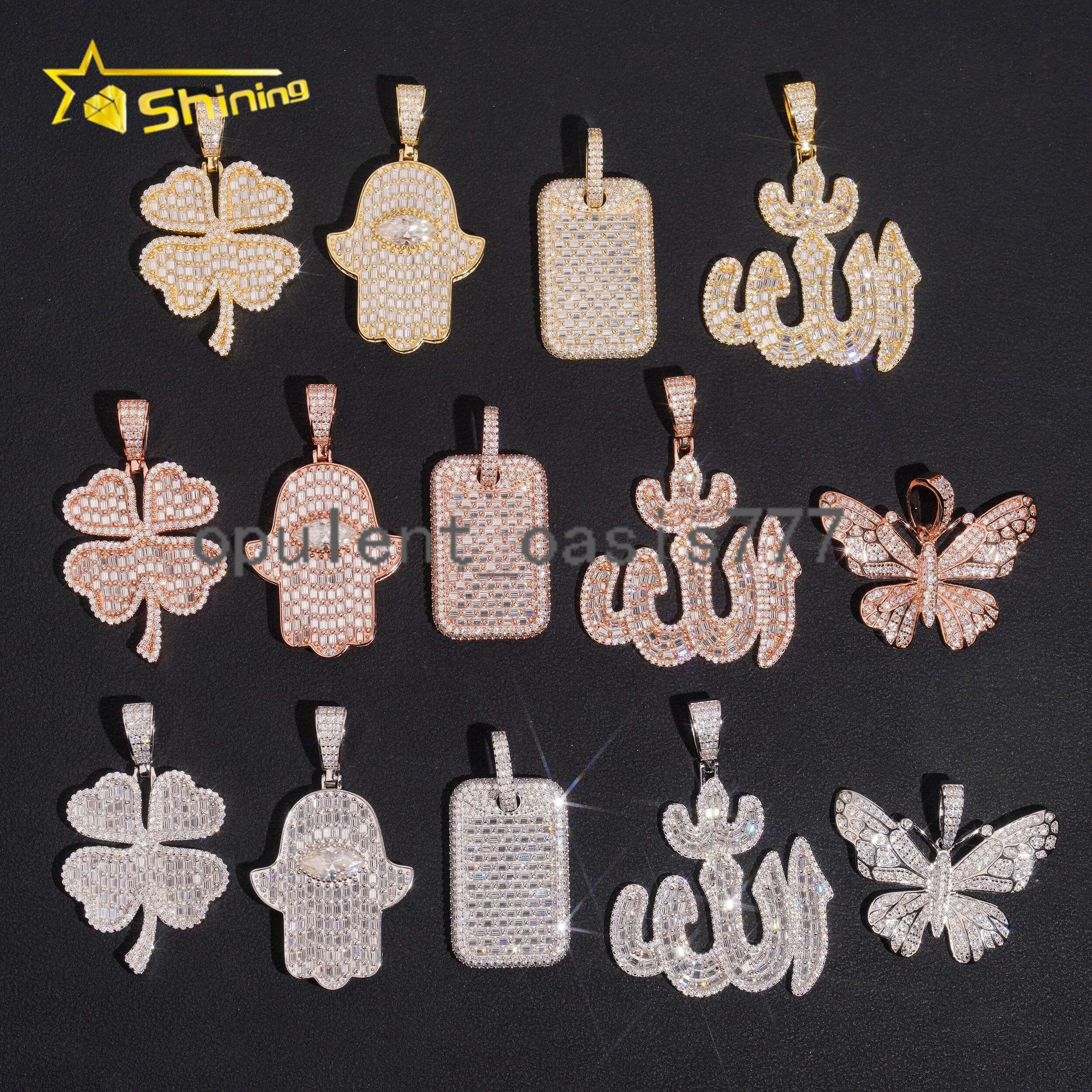 GRA New Stocks Clover Hamsa Iced Out Moissanite Pendant Charms Collection Men Women Custom Pendant Moissanite Hip Hop Jewelry