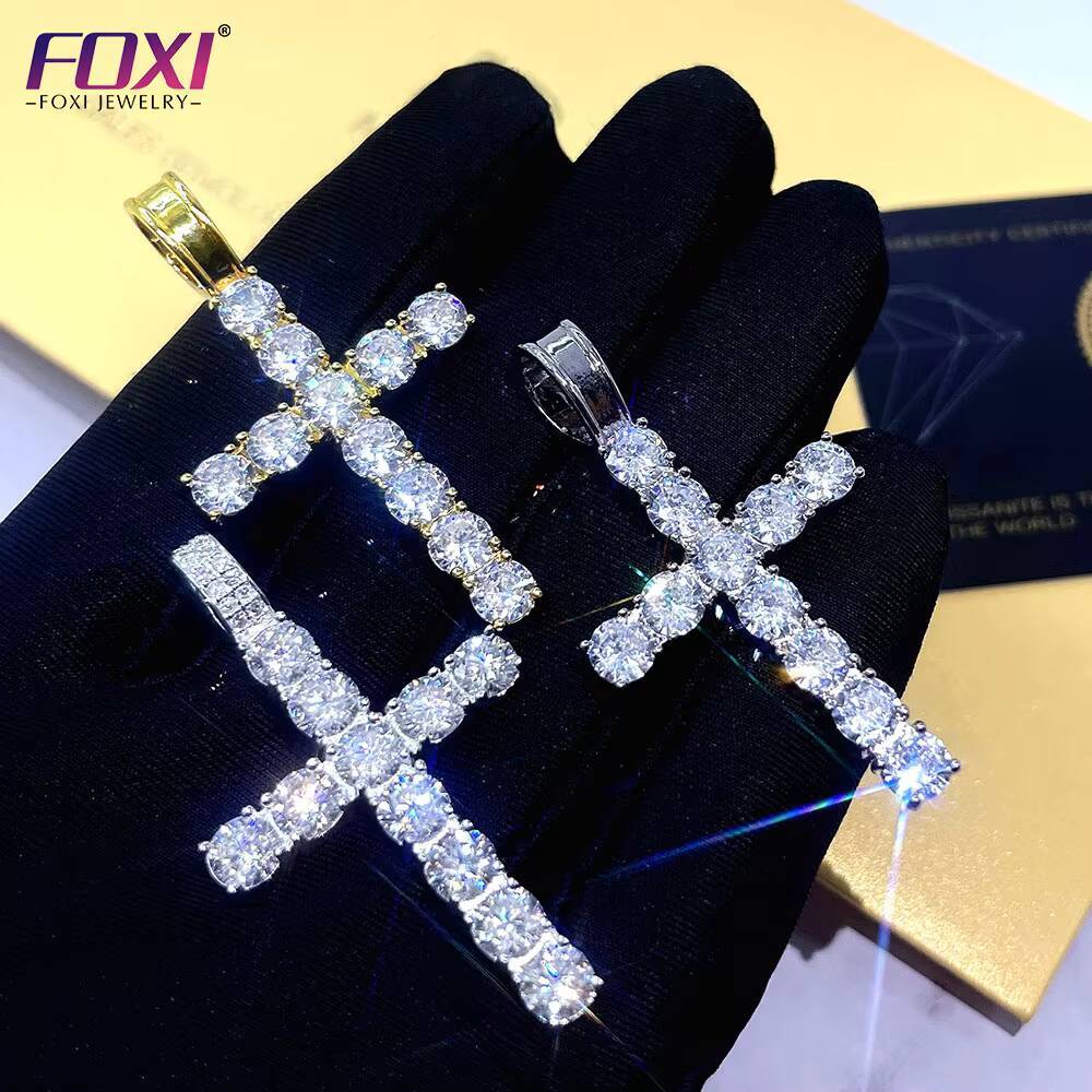 Hip Hop Rapper Mens Jewelry Bling Iced Out D Color Moissanite Cross Pendant 925 Silver 5mm Big Diamond Cross Charm Pendant Gra