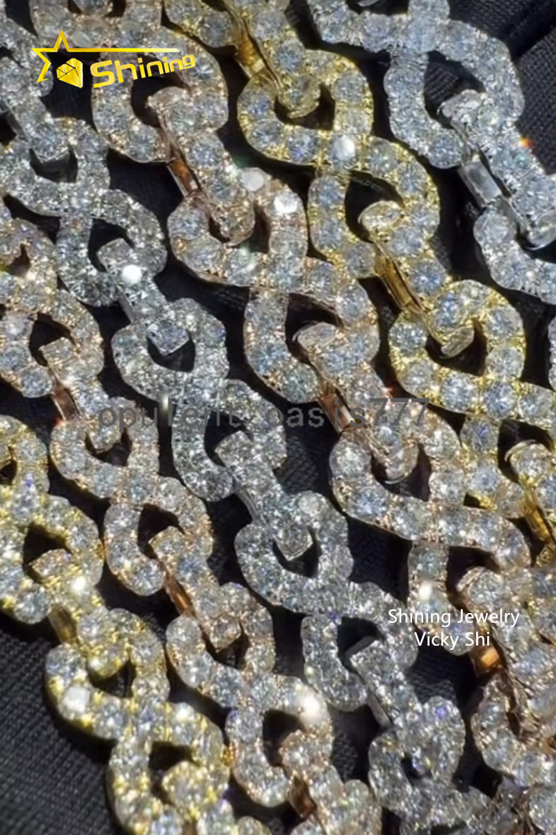 Iced Out 13MM Infinity Link GRA Men Hip Hop Cuban Link Chain 925 Sterling Silver Moissanite Hip Hop Jewelry