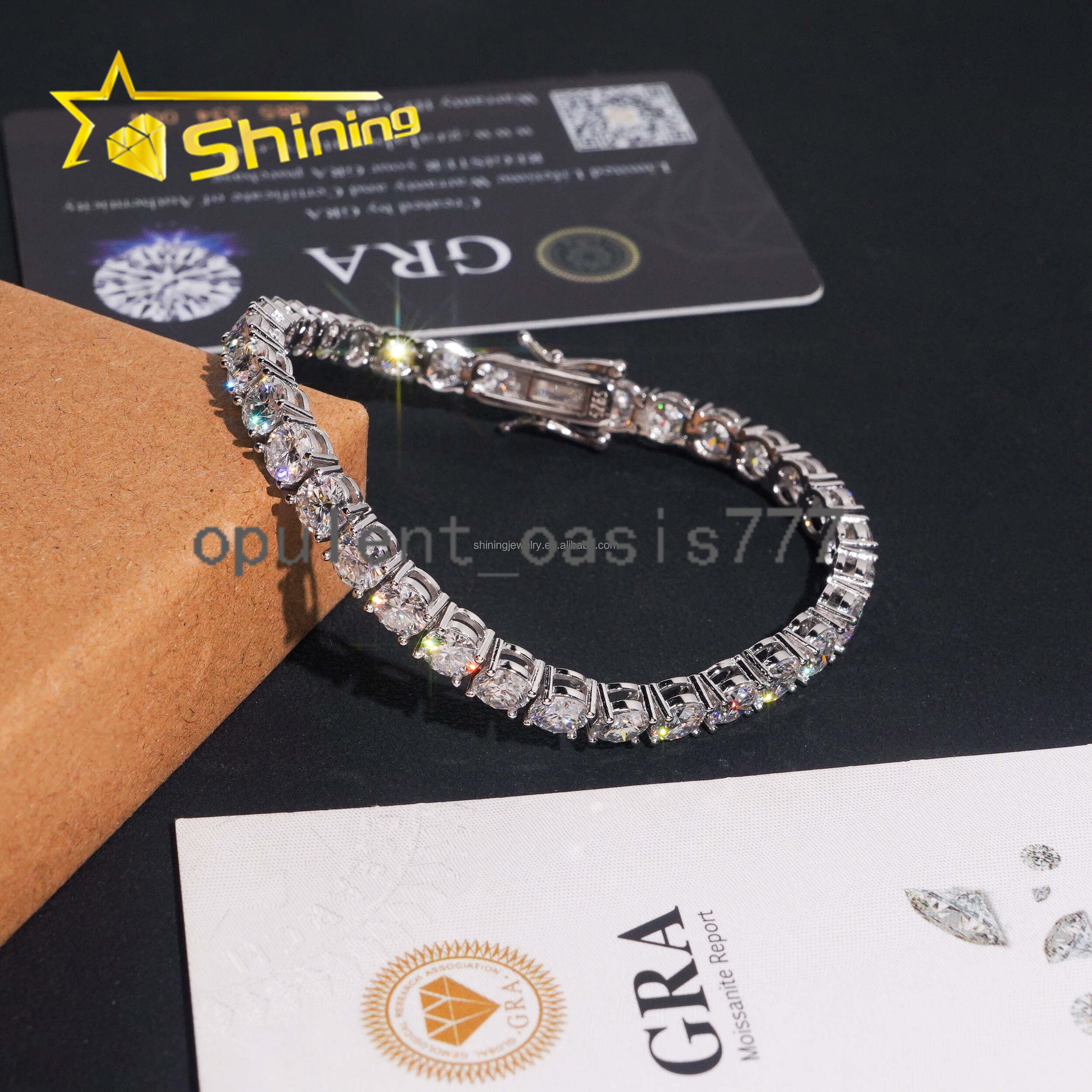 In Stock Ship in USA Warehouse Hip Hop Fire Jewelry FL 5mm Moissanite Prong Setting S925 Solid Silver Iced Out Tennis Bracelet