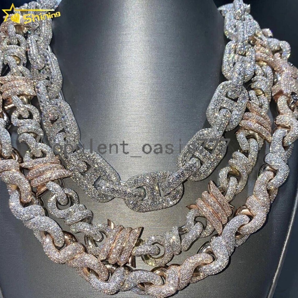 Crazy Design Bussdown Custom 15mm 18mm 20mm VVS Moissanite Chain Hip Hop Baguette Moissanite Cuban Link Chain