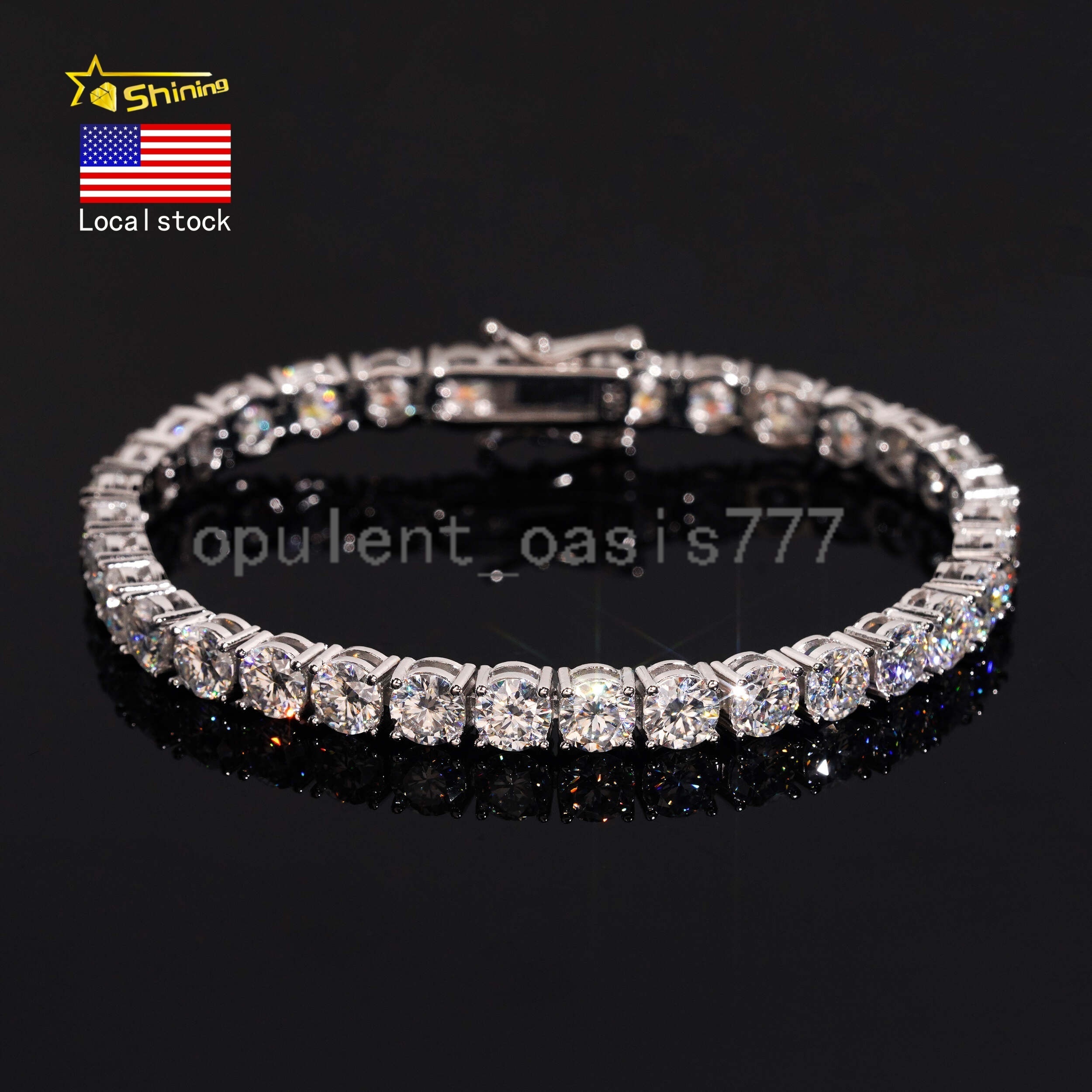 In Stock Ship in USA Warehouse Hip Hop Fire Jewelry FL 5mm Moissanite Prong Setting S925 Solid Silver Iced Out Tennis Bracelet