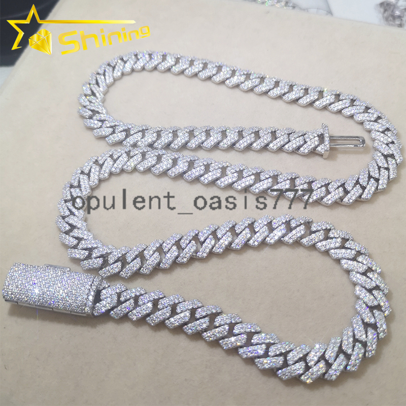 Wholesale Price Ice Out Hip Hop Men Cuban Necklace 10MM 2Rows 925 Sterling Silver Moissanite Miami Cuban Link Chain