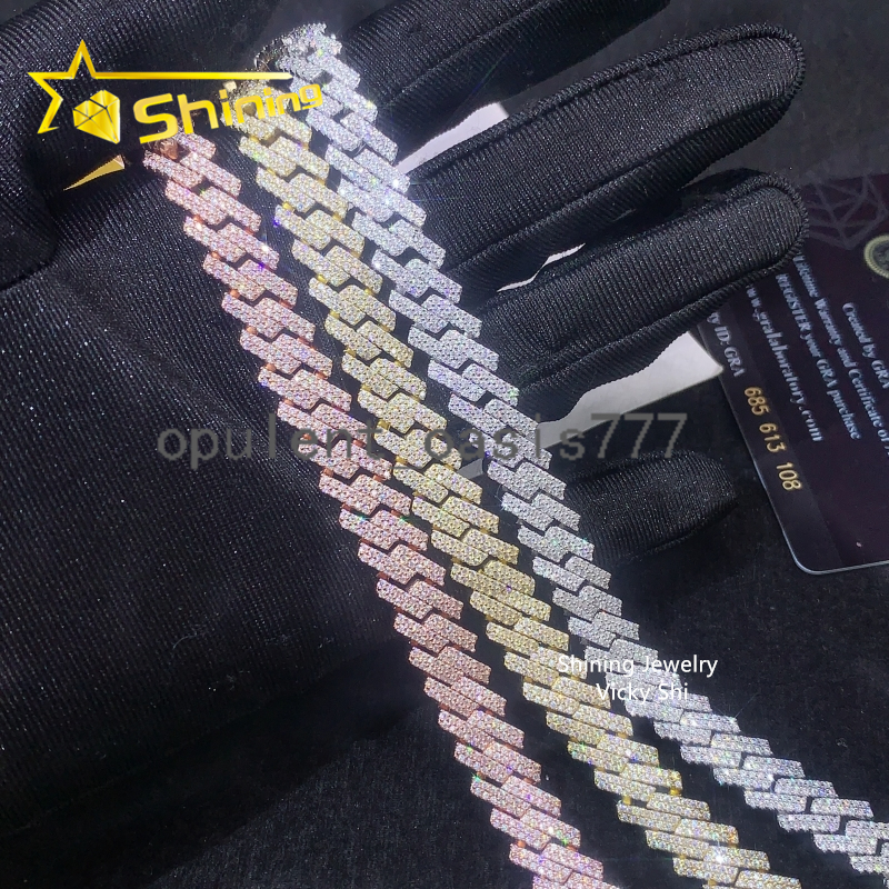 Hip Hop Jewelry Moissanite Cuban Bracelet 10MM 2 Rows 925 Sterling Silver Iced Out VVS Moissanite Miami Cuban Link Chain