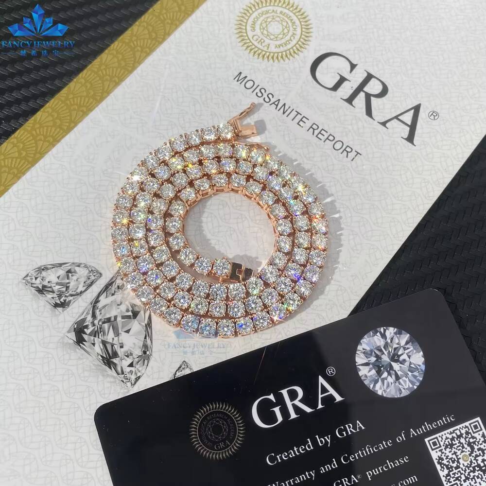 Hip Hop Jewelry 2mm 3mm 4mm Long Necklace 925S Silver VVS Moissanite Diamond Pass Diamond Tester Tennis Chain - view 4
