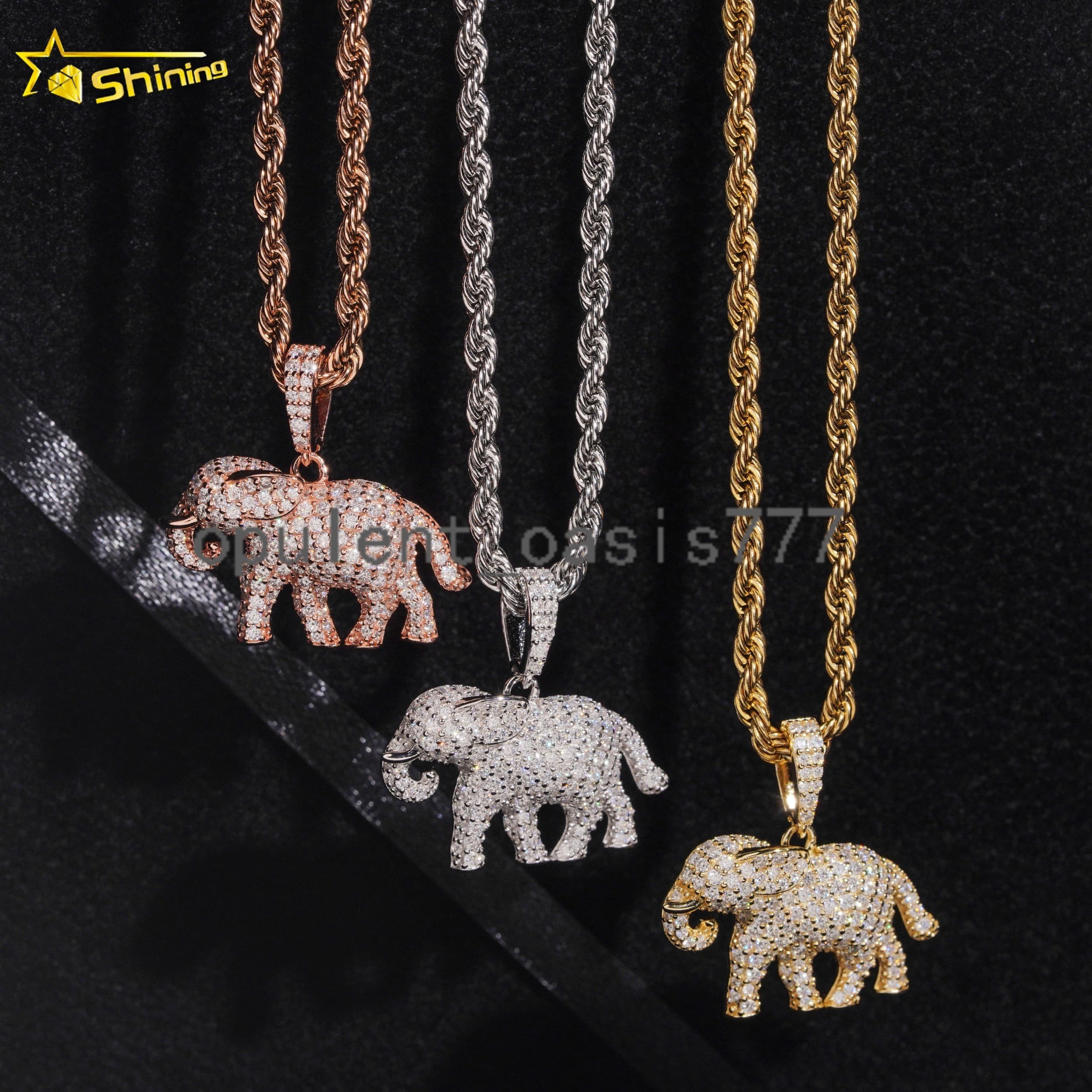 New Hip Hop Jewelry 925 Silver Gold Plated Moissanite Elephant Pendant GRA Certificated Custom Moissanite Pendant for Men