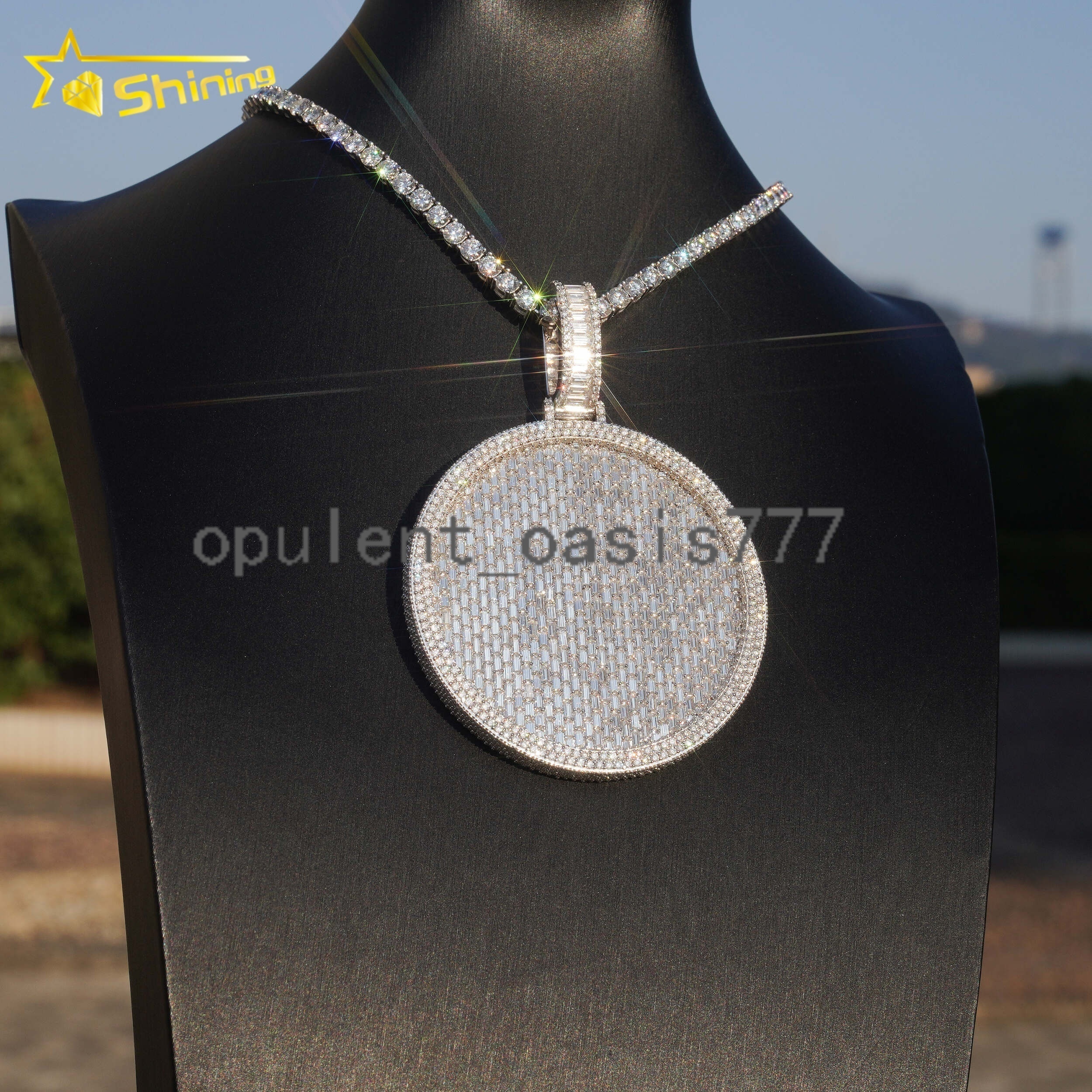 Custom Made Hip Hop Rapper Jewelry Iced Out Baguette 925 Silver Moissanite Iced Out Pendant