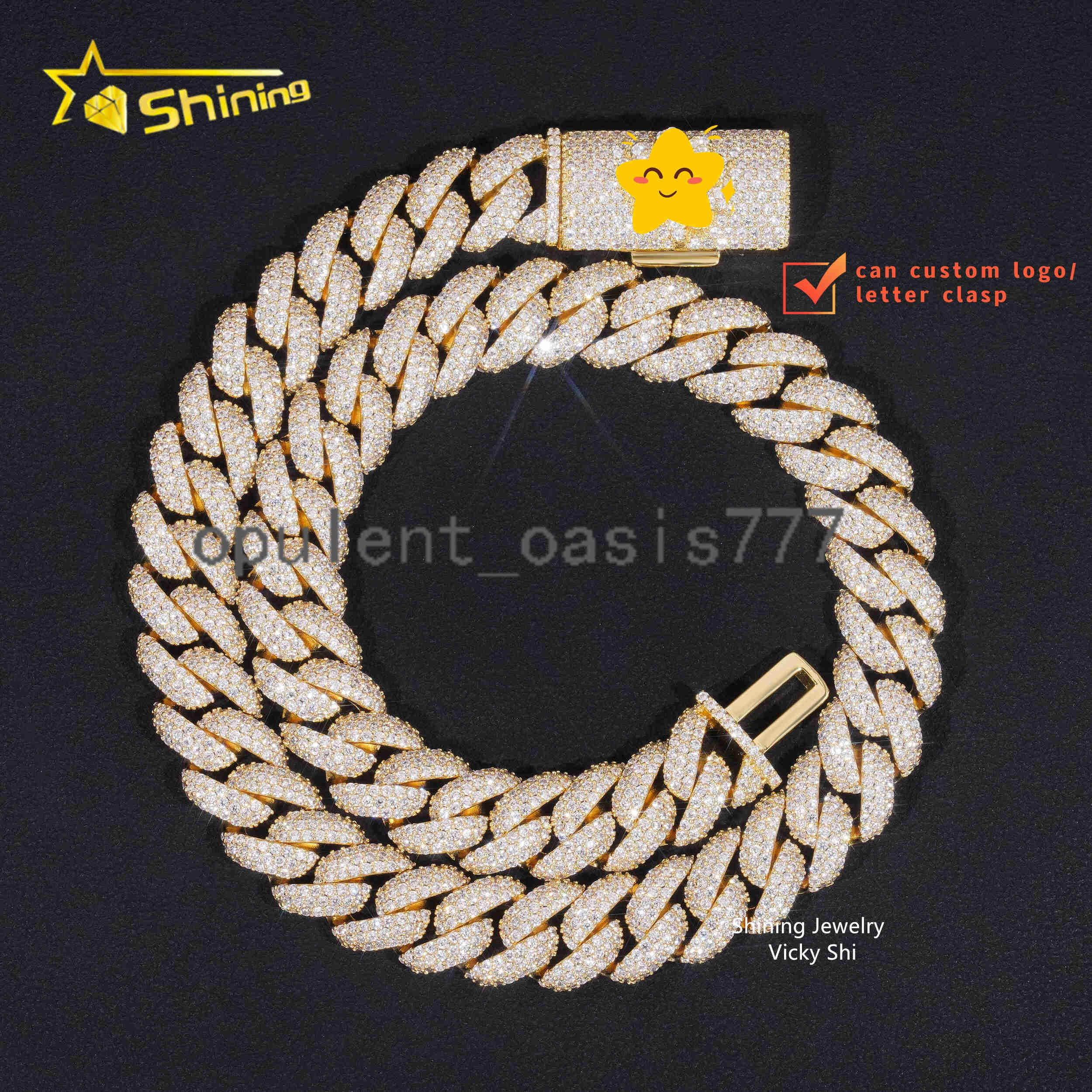 Gold Plated Pass Diamond Tester 13MM 925 Silver Iced Out Moissanite Cuban Link Chain Men Hip Hop Chain Necklace