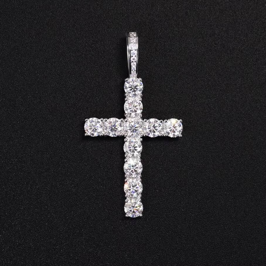 Hot Fashion Cross Pendant 2mm-5mm Width 925 Solid Silver D/VVS Clarity Moissanite Hip Hop Cross Pendant for Necklace