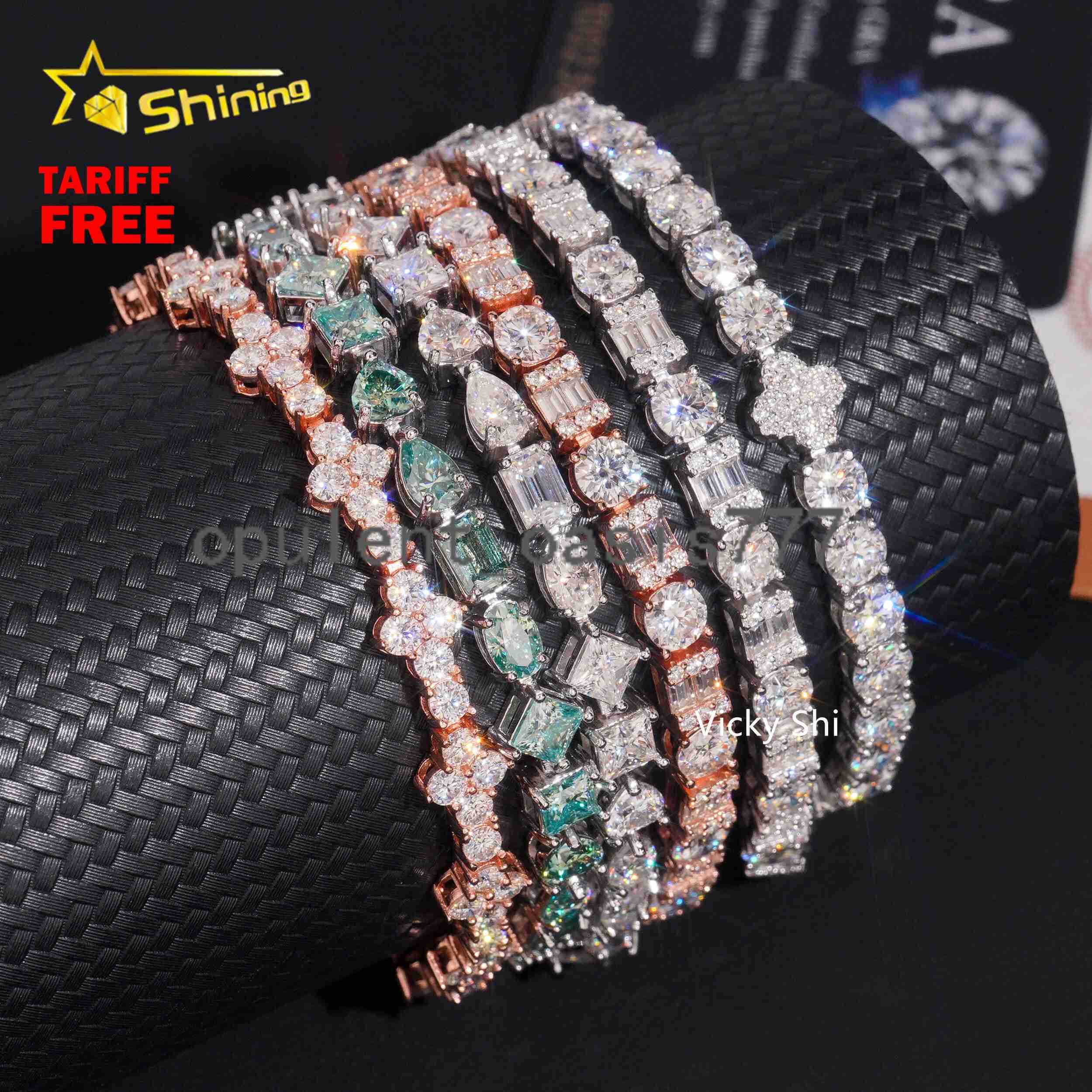 Hot Selling Moissanite Bracelet Women Men Iced Out Fine Jewelry 925 Sterling Silver Moissanite Cross Bracelet Tennis Chain