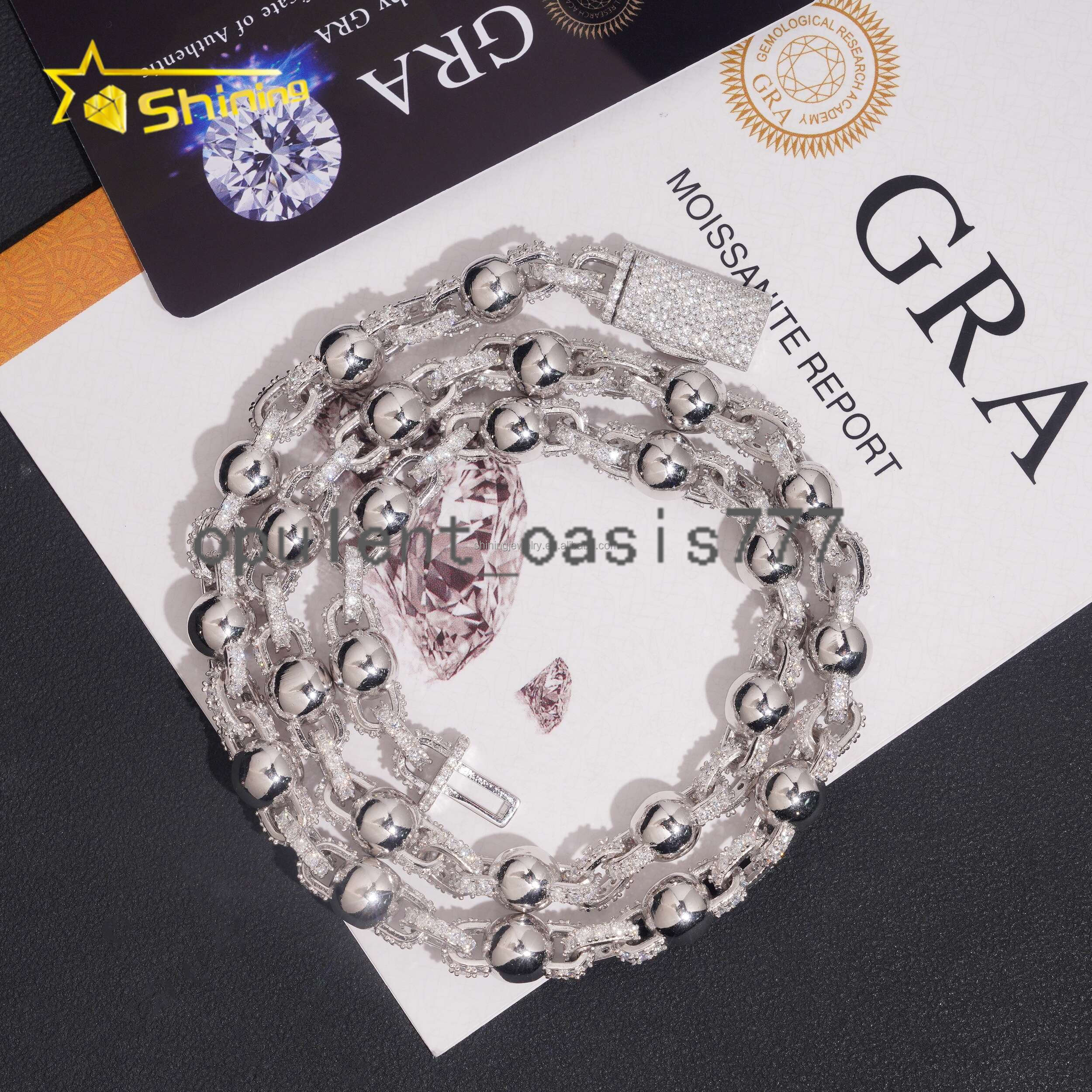 8mm Hot Selling Fashion GRA Certificate S925 Fully Stone Hip Hop Stylish Iced Out VVS Moissanite Ball Bead Infinity Rope Chain