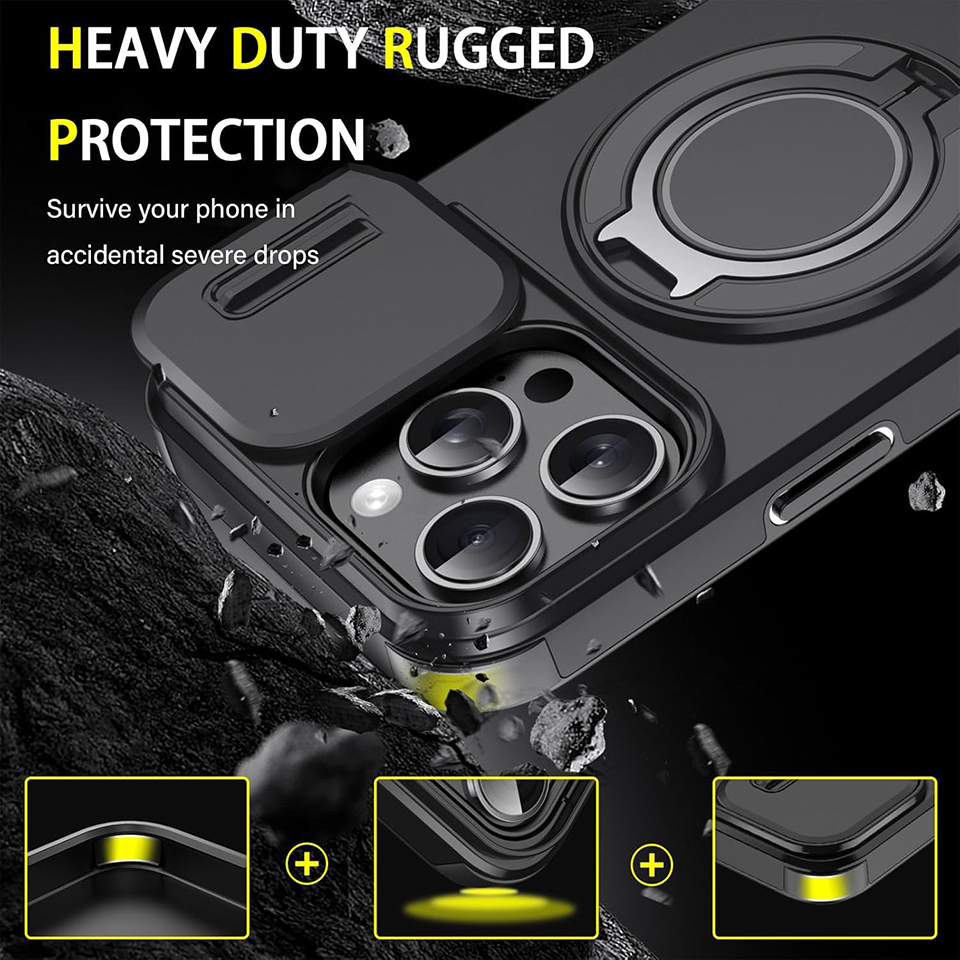 Heavy-duty Rugged Magnetic Ring Stand Case For iPhone 17 16 15 14 13 12 11 Pro Max Plus Slide Camera Protection For Magsafe Cover - view 8