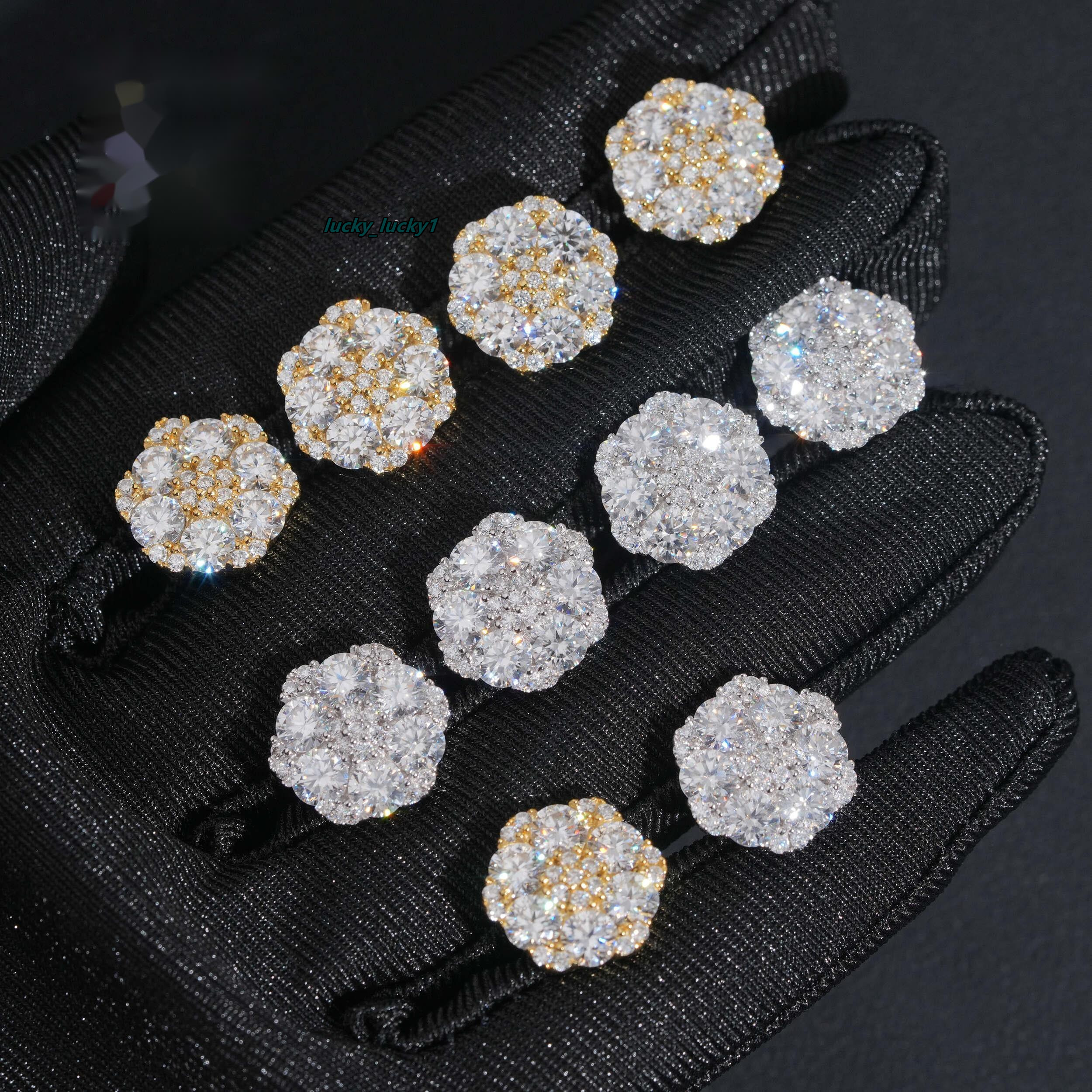 Hip Hop 925 Sterling Silver Men Women Cluster Earrings Iced Out Flower Moissanite Stud Earrings USA Warehouse Fast Delivery