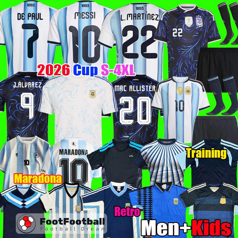 S-4XL 2026 Argentina Maradona Soccer Jerseys Retro 1998 1994 1986 Cup DI MARIA DYBALA Football Shirt 26 27 2027 MONTIEL MARTINEZ men kids Kit Camiseta de Futbol tops