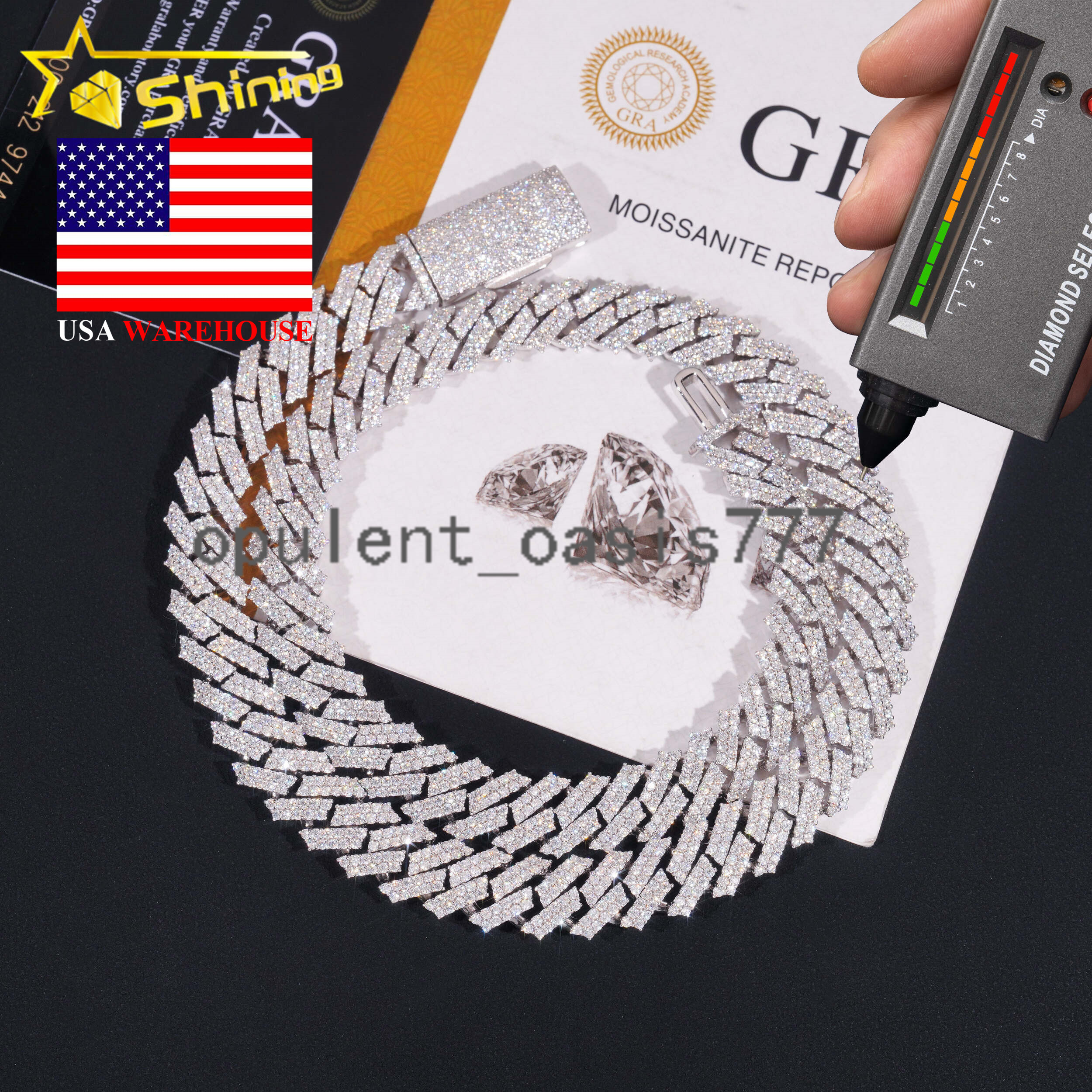 USA New Stocks 12mm 925 Silver Cuban Link Chain Moissanite Hip Hop Jewelry Men Iced Out Moissanite Diamond Necklace