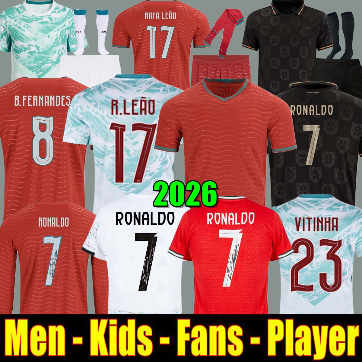2026 Portugal soccer jerseys B.FERNANDES R. Leao JOAO FELIX BERMARDO camisa de futebol VITINHA football shirt Men Kids kit women RoNalDo Portuguese DIOGO JOTA Signed