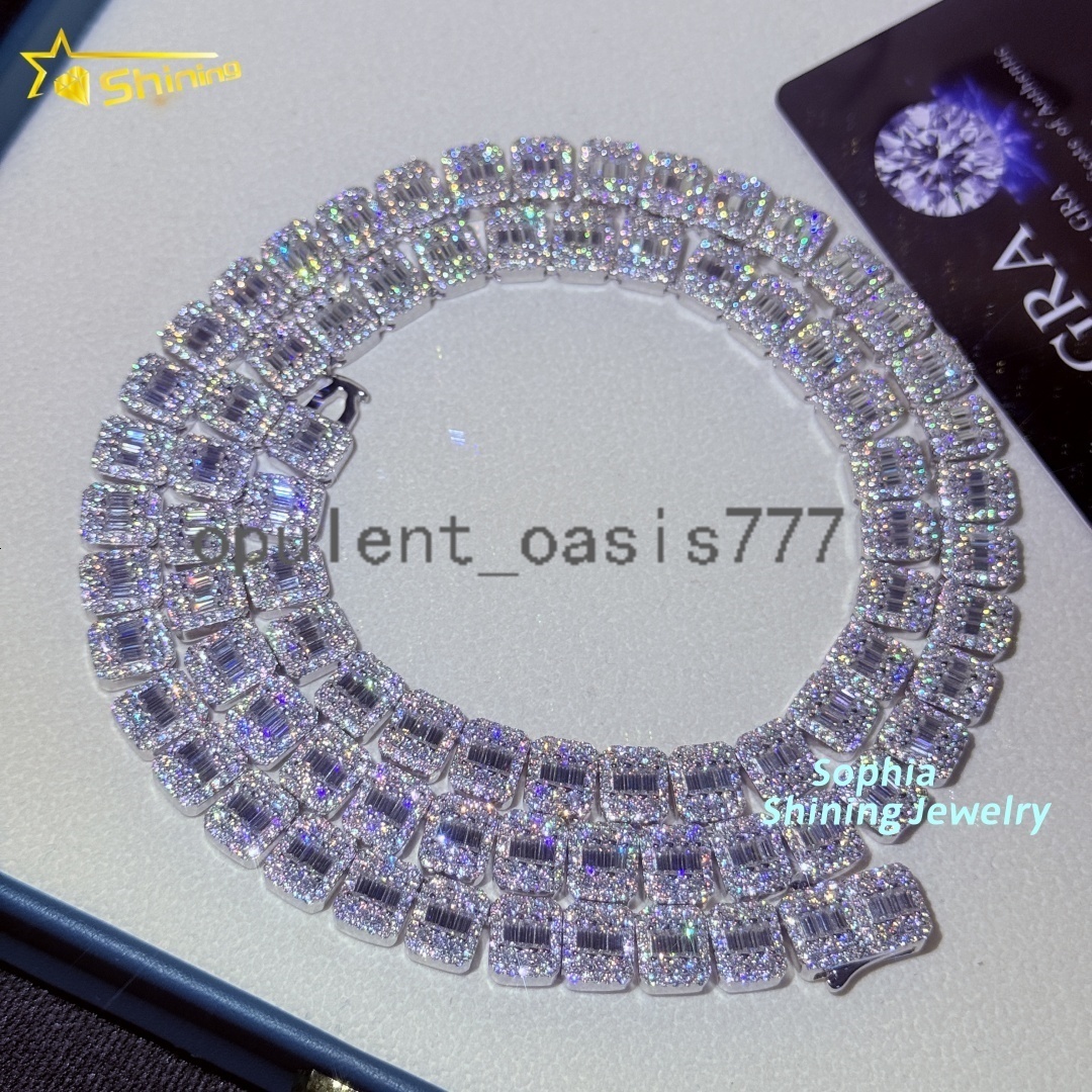 Luxury Sterling Silver 925 Iced Out Diamond Ready to Ship Vvs Moissanite Hip Hop Jewelry Cluster Tennis Chain