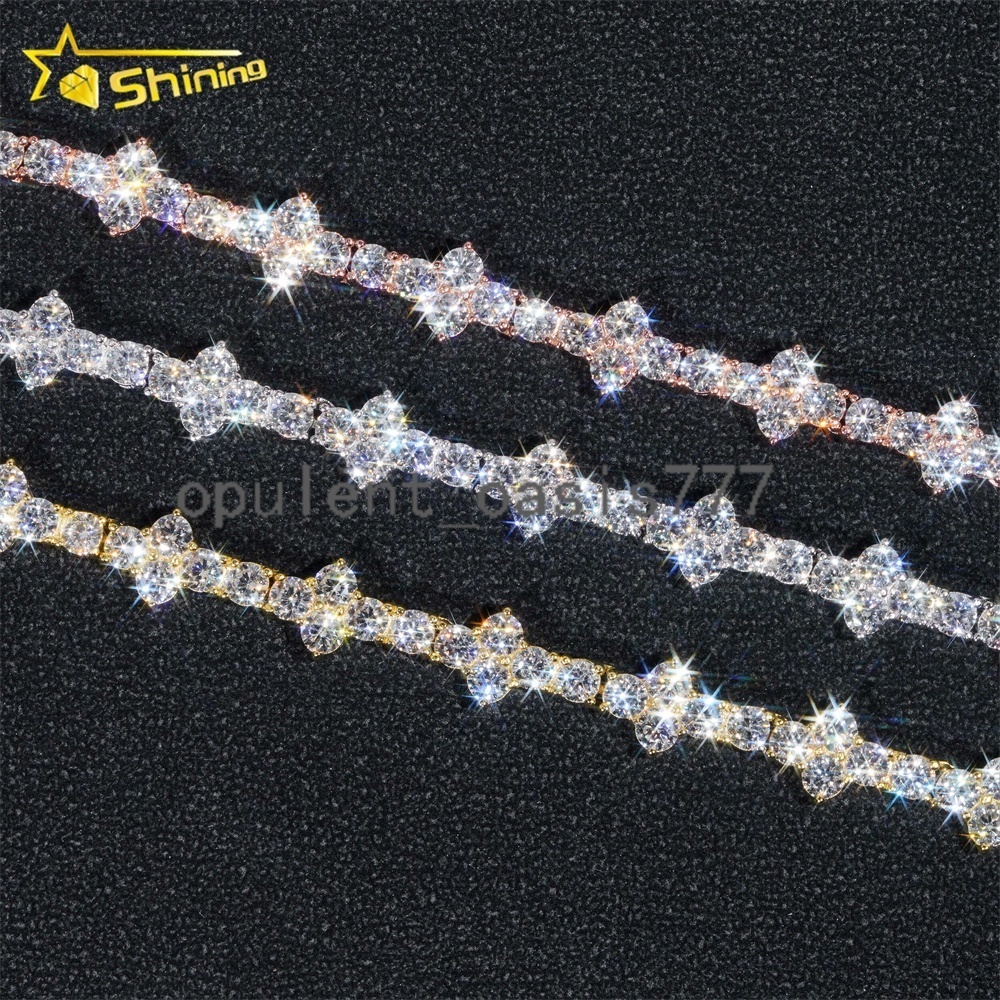 Cross Style 3mm Tennis Bracelet Fashion White Gold 925 Sterling Silver VVS Moissanite Diamond Iced Out Star Cross Link Bracelet