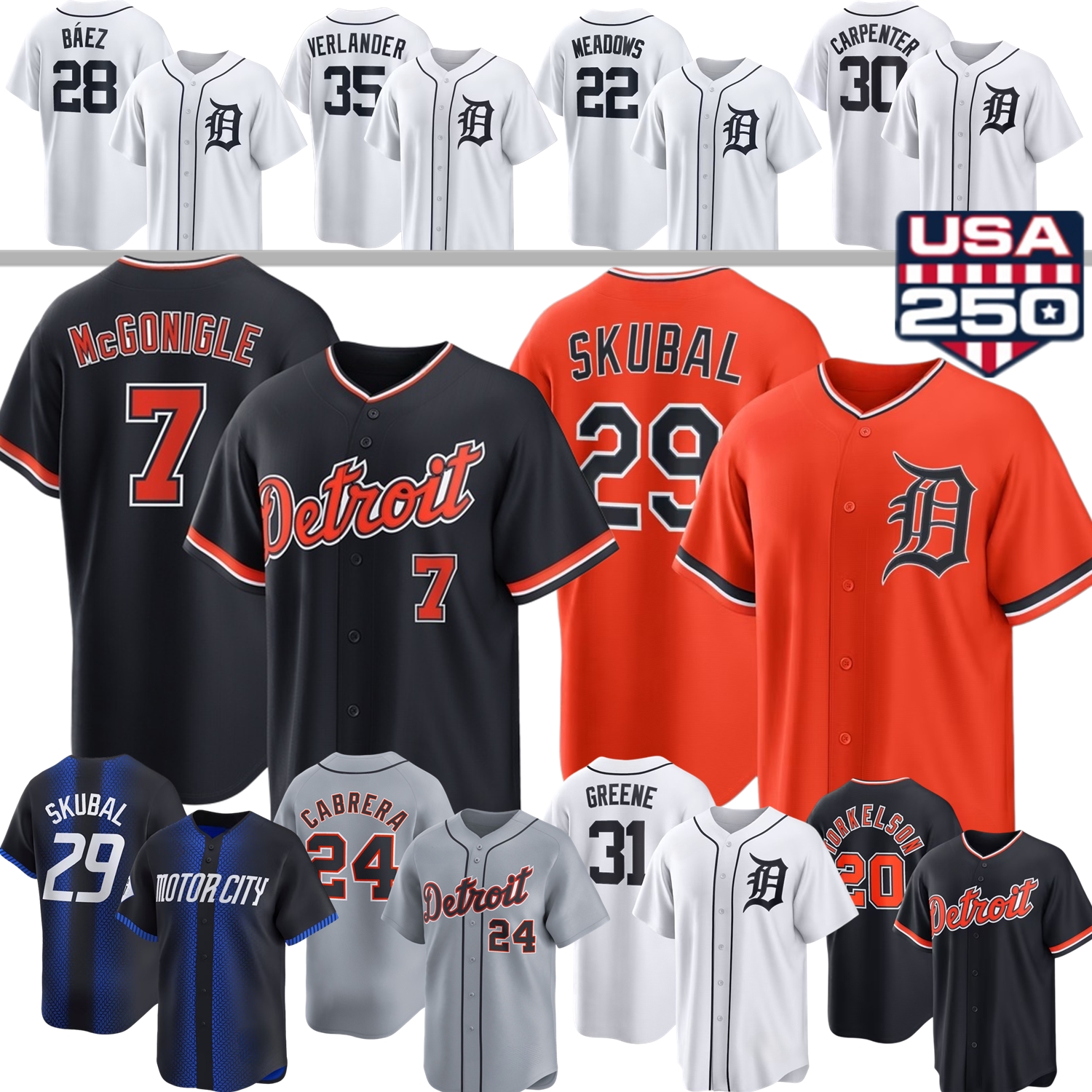 2026 DetroitS Jersey Tigers #29 Tarik Skubal Riley Greene Spencer Torkelson Max Clark Jackson Jobe Valdez Kevin McGonigle Verlander Keith Flaherty Meadows Cabrera